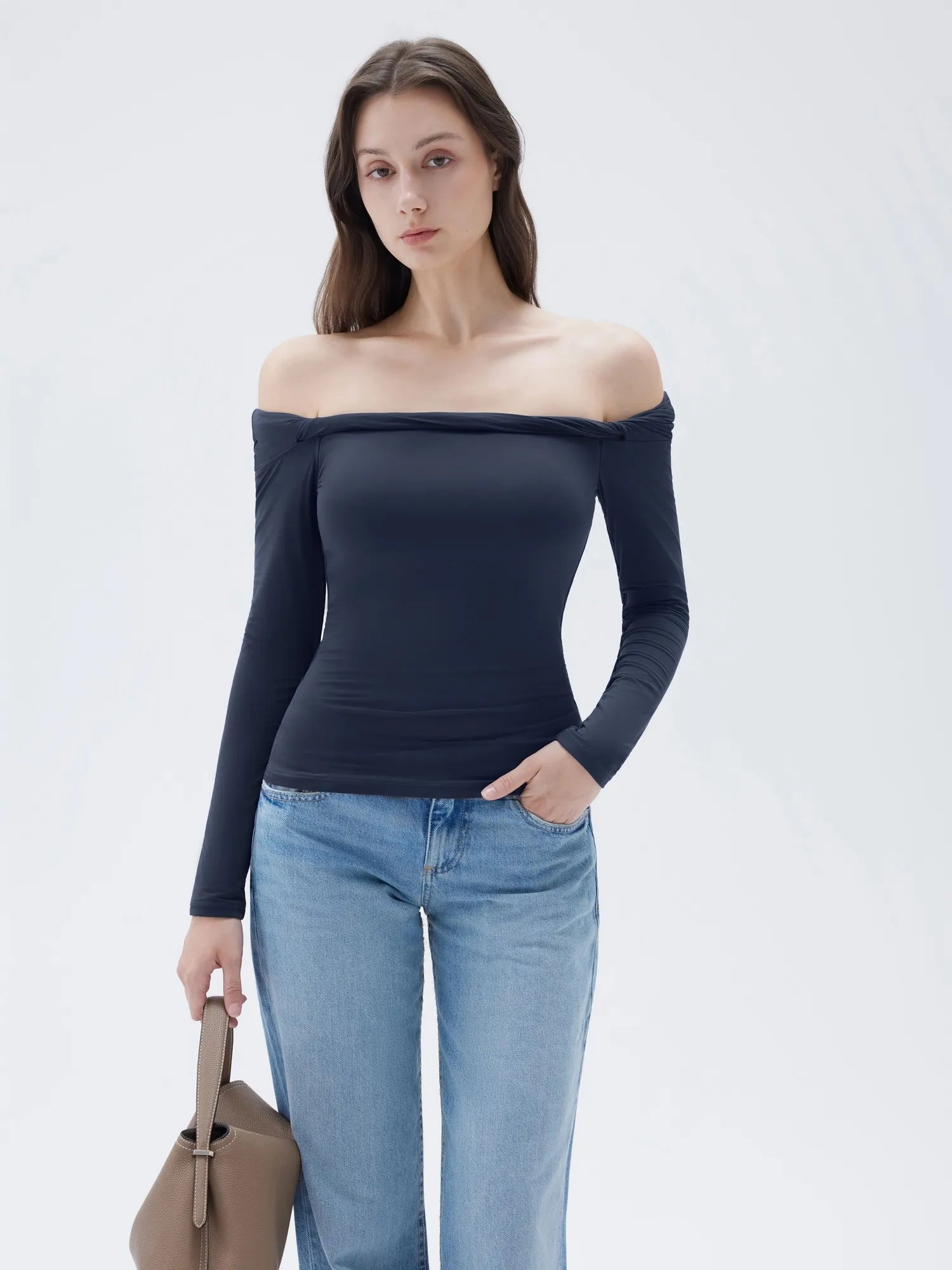 Buttery Soft Padded Off Shoulder Shirt - Long Sleeve