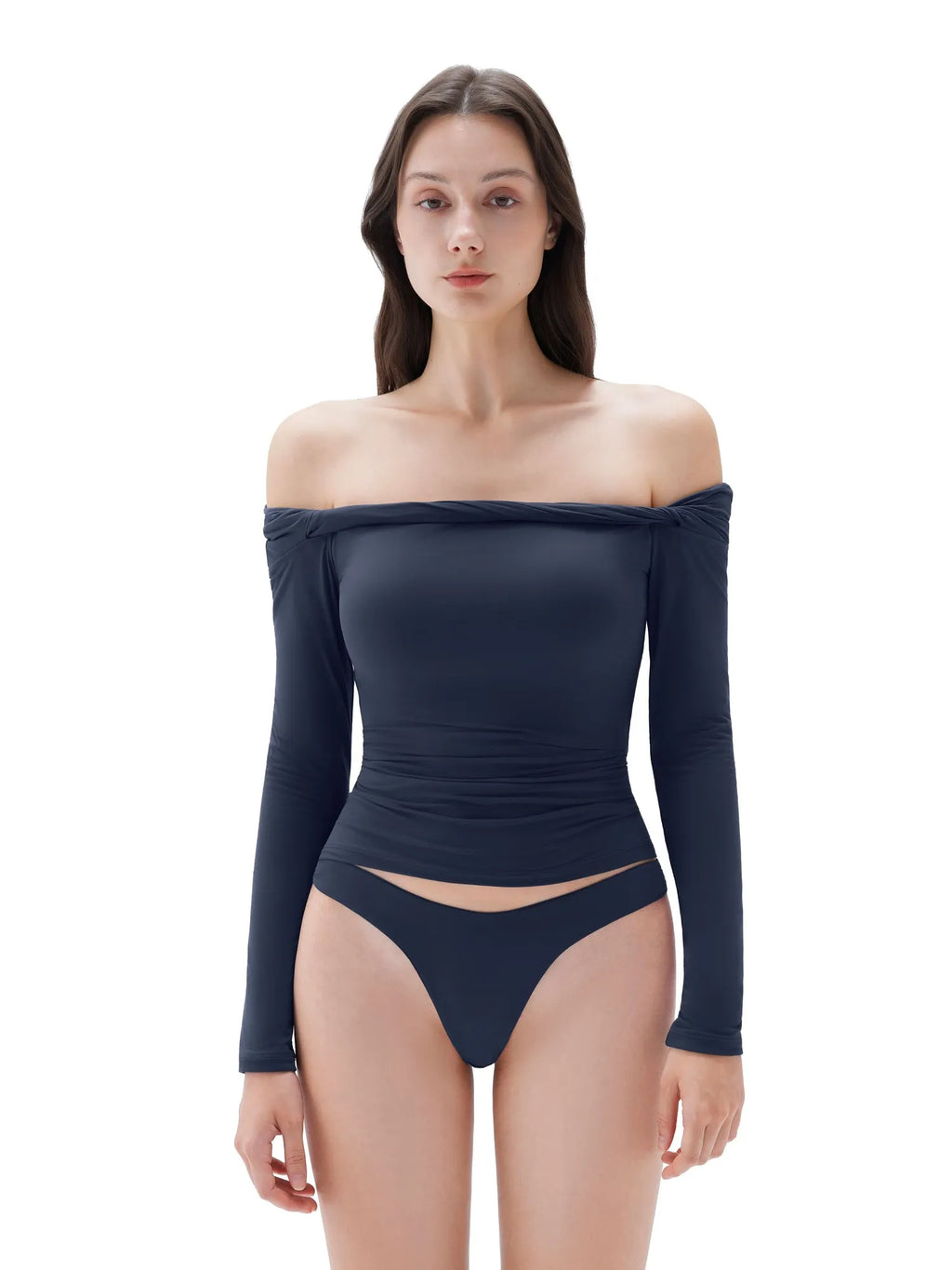 Buttery Soft Padded Off Shoulder Shirt - Long Sleeve