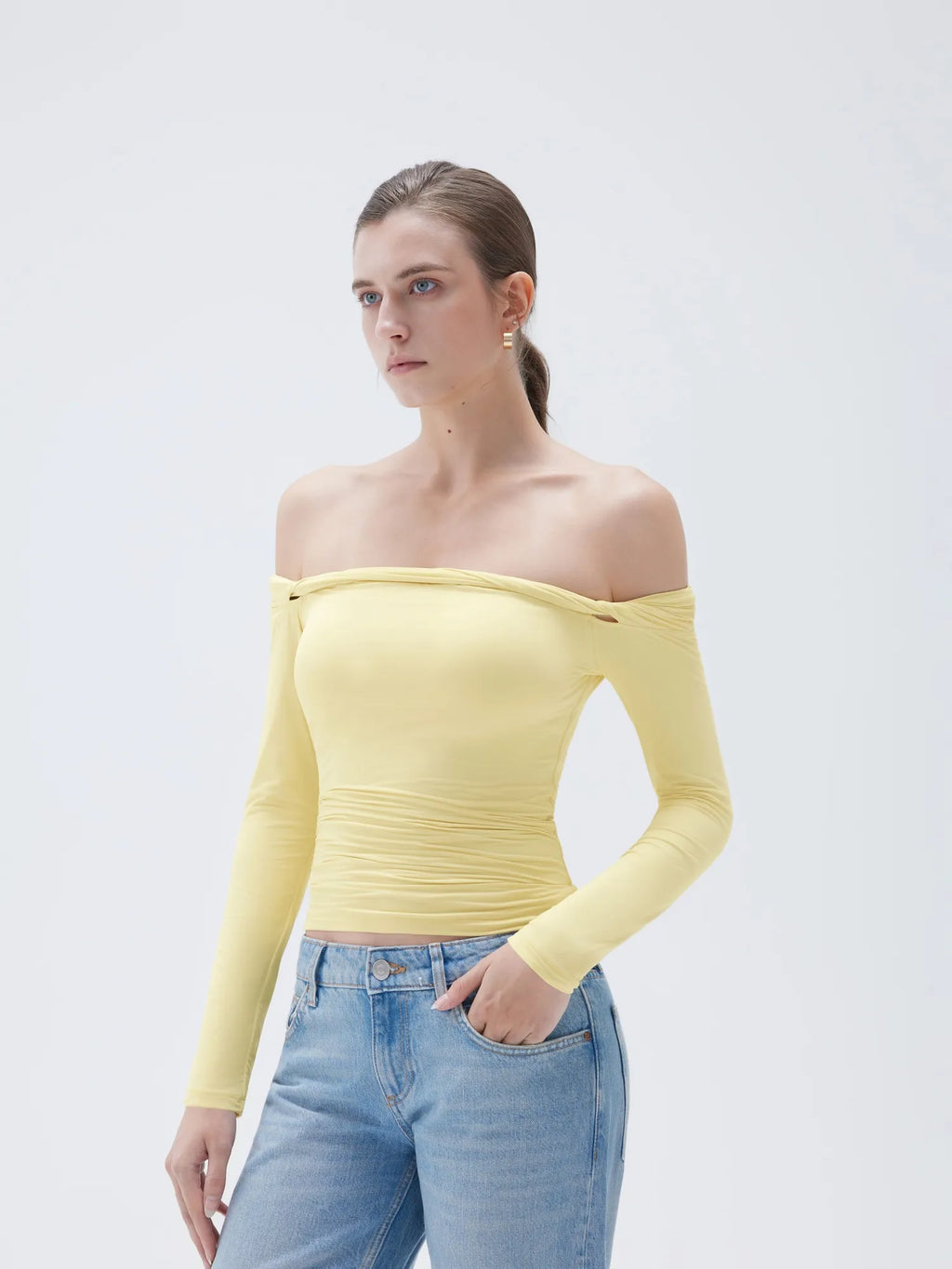 Buttery Soft Padded Off Shoulder Shirt - Long Sleeve