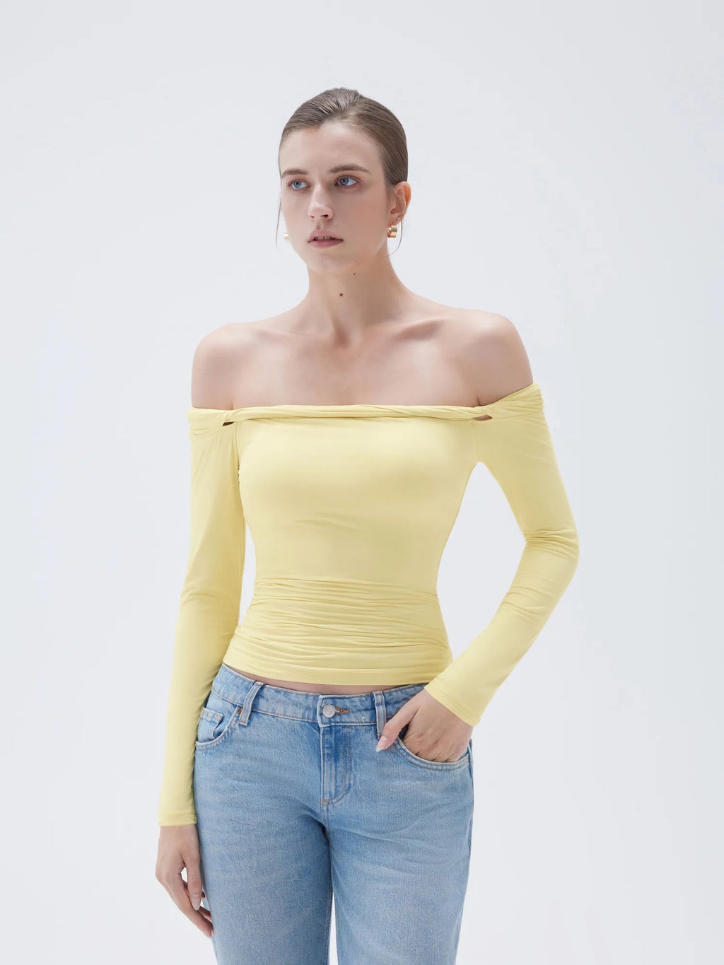 Buttery Soft Padded Off Shoulder Shirt - Long Sleeve