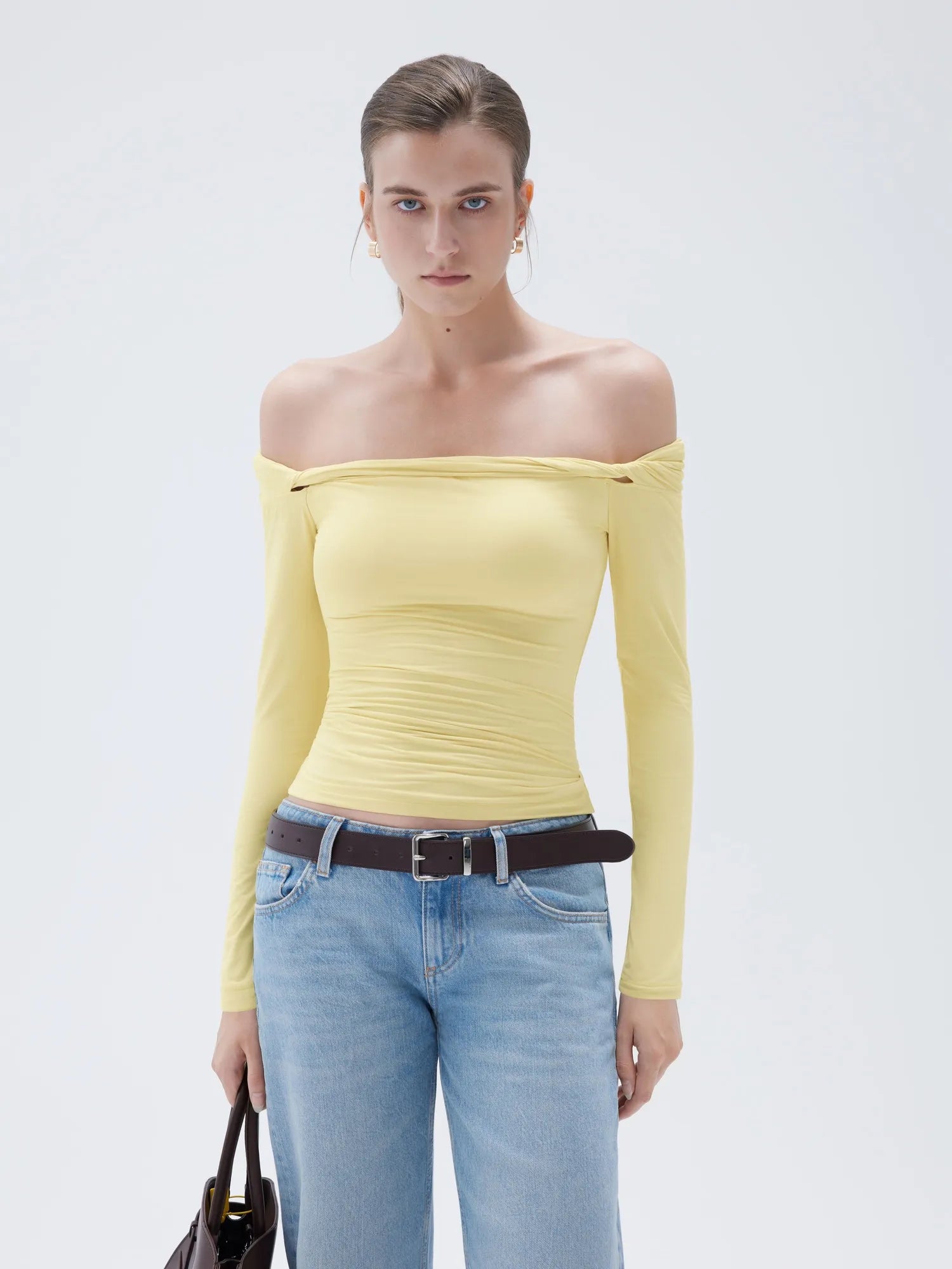 Buttery Soft Padded Off Shoulder Shirt - Long Sleeve