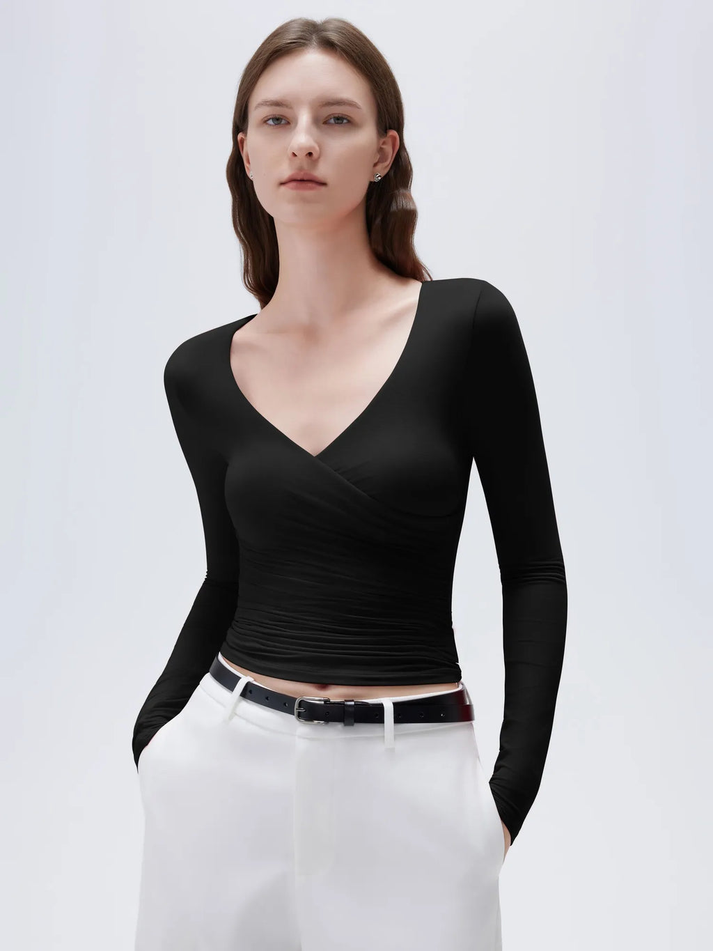 Buttery Soft Cross V Neck Shirt - Long Sleeve