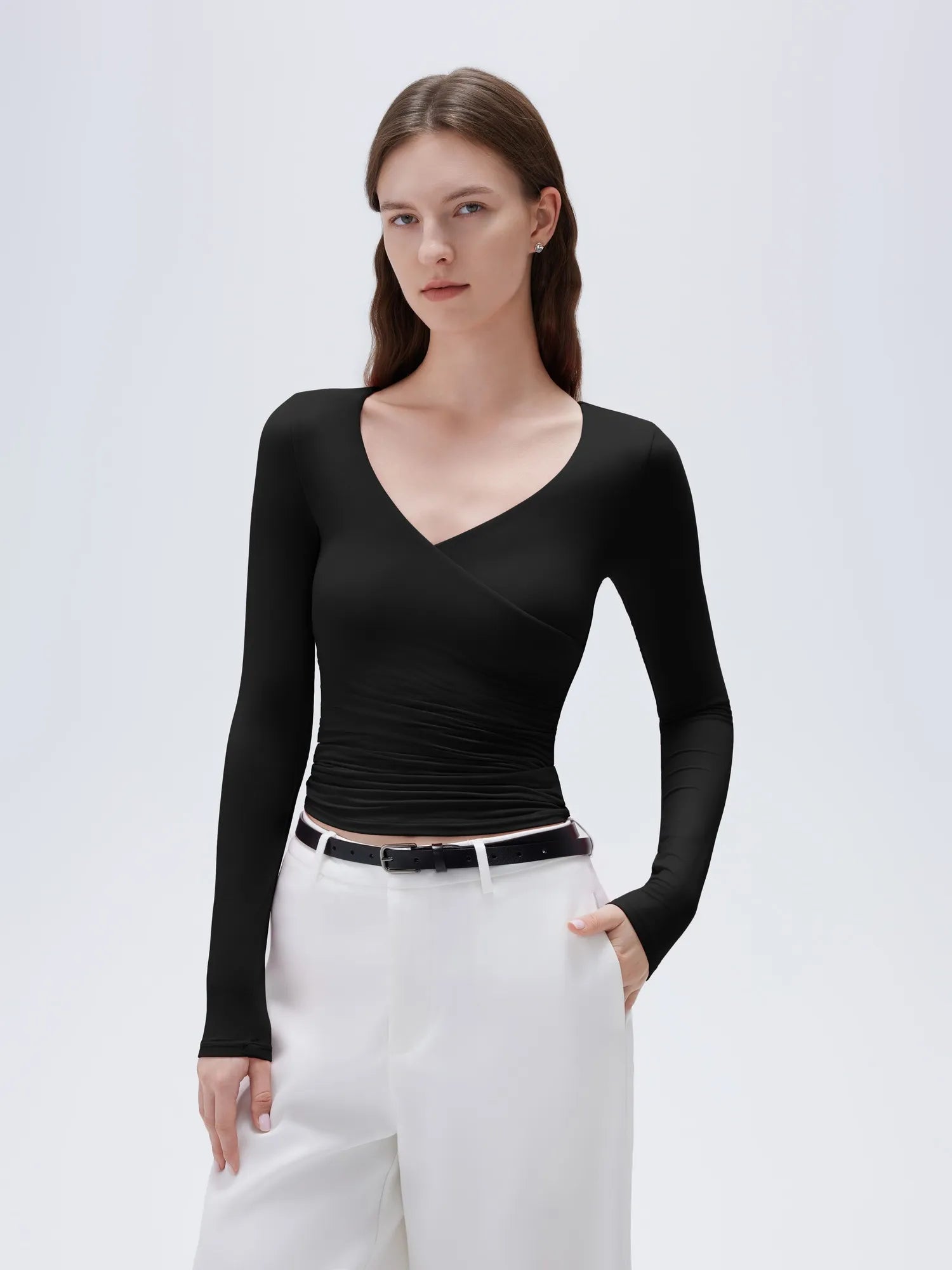 Buttery Soft Cross V Neck Shirt - Long Sleeve
