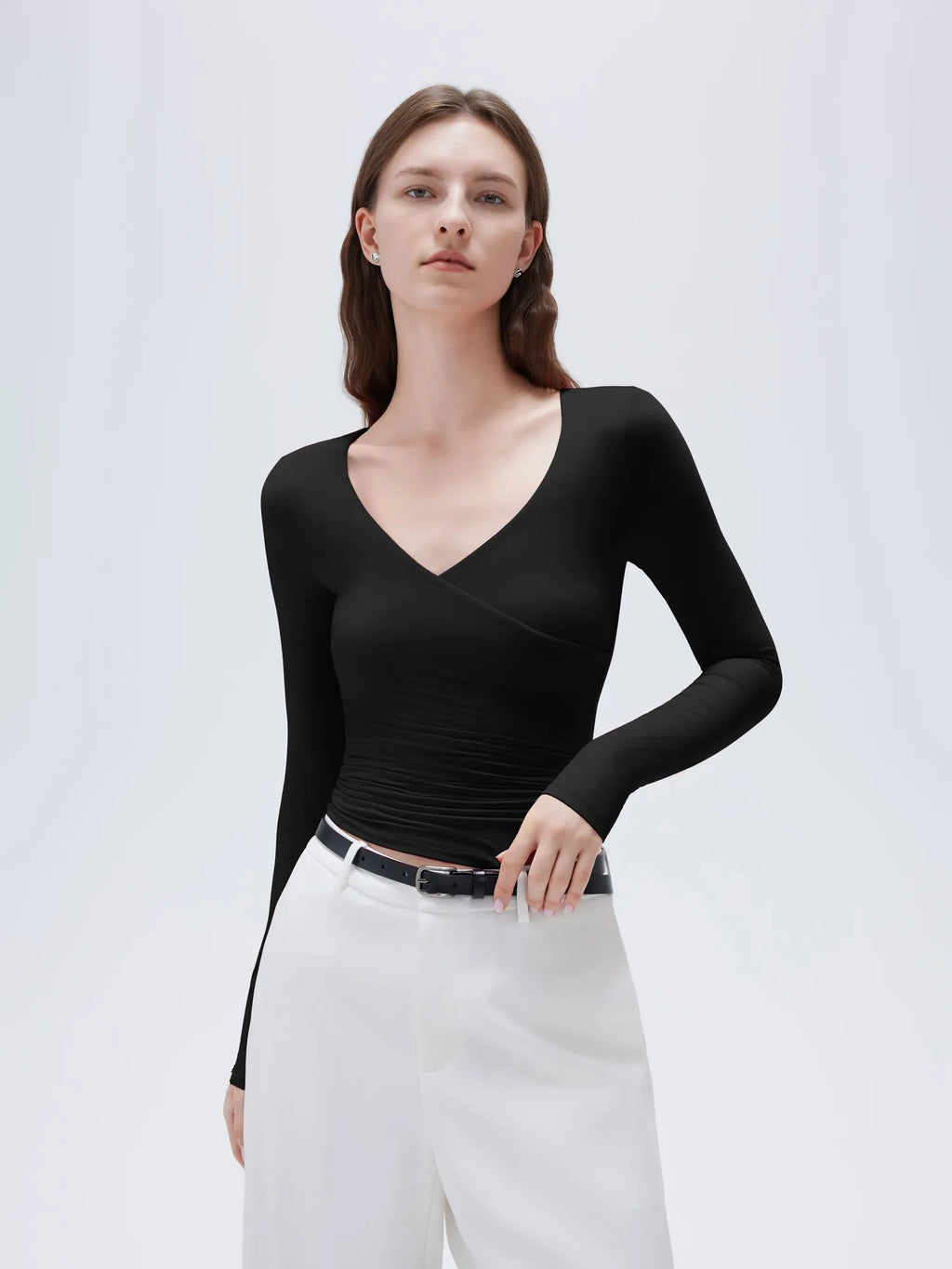 Buttery Soft Cross V Neck Shirt - Long Sleeve