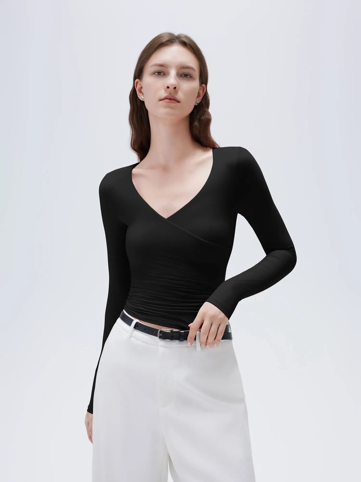 Buttery Soft Cross V Neck Shirt - Long Sleeve