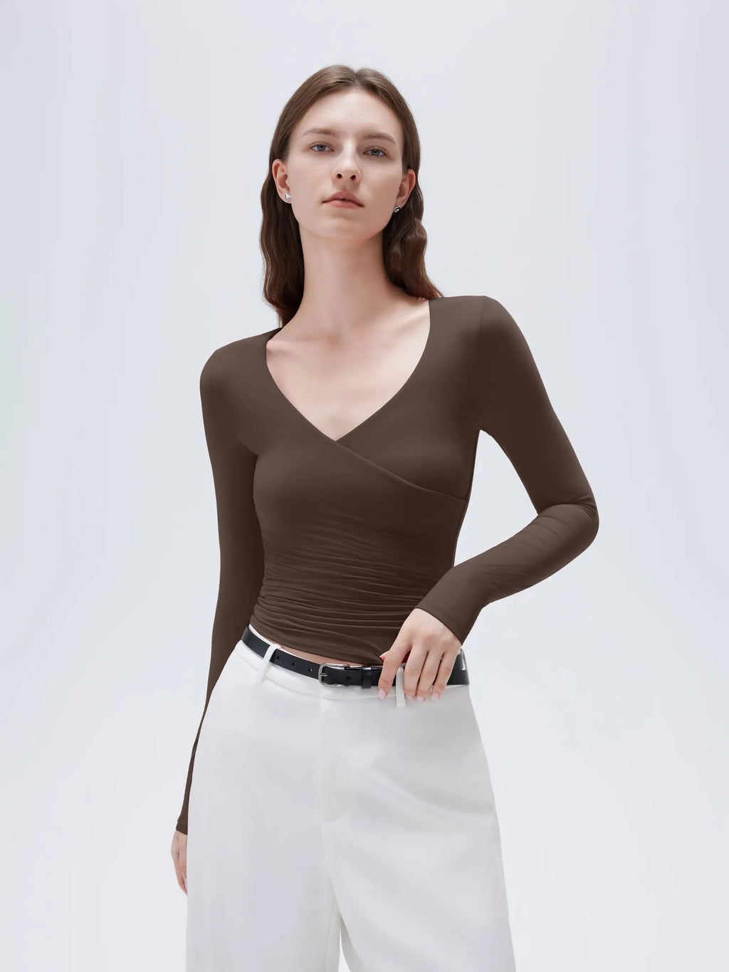 Buttery Soft Cross V Neck Shirt - Long Sleeve