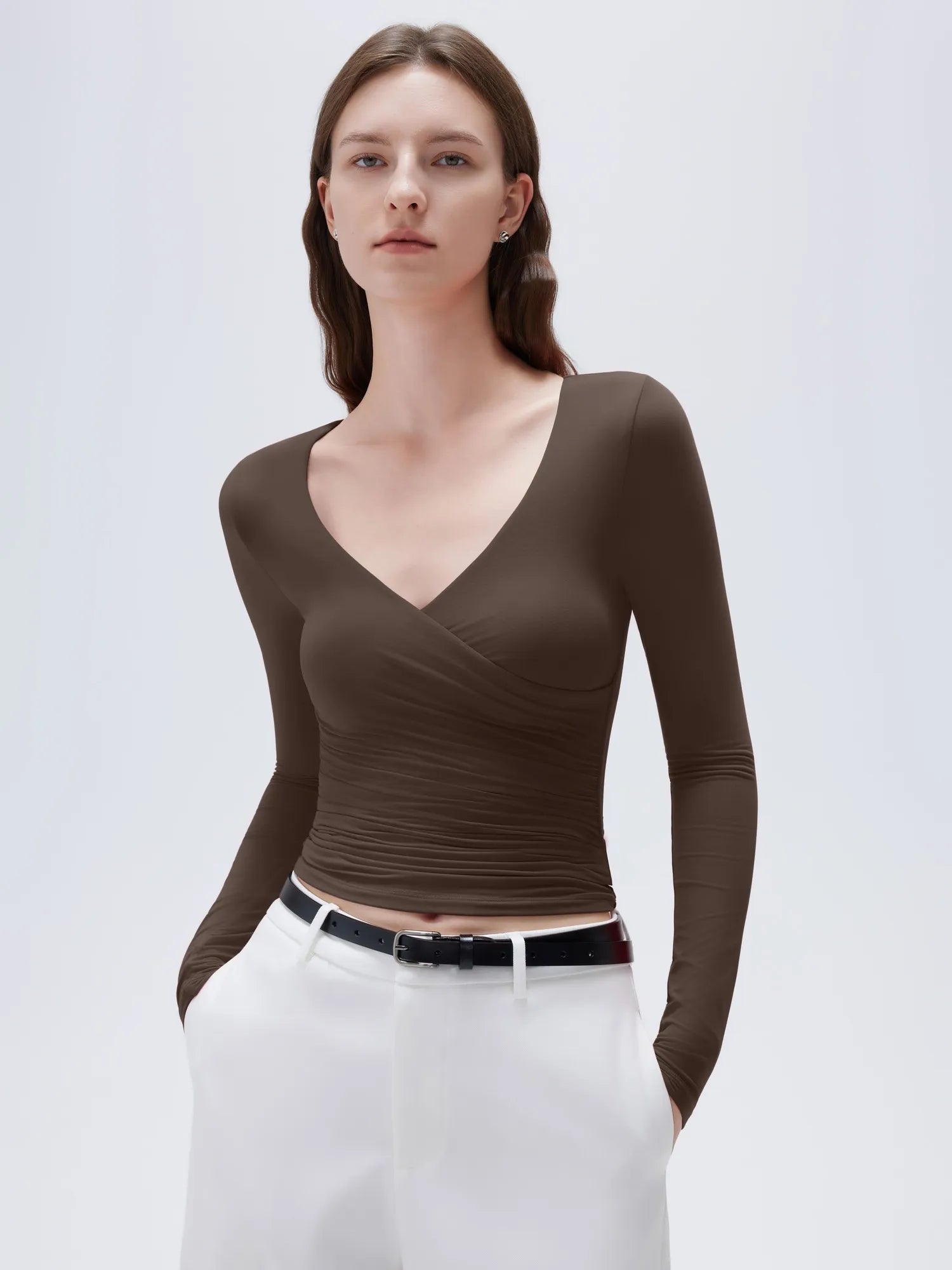 Buttery Soft Cross V Neck Shirt - Long Sleeve