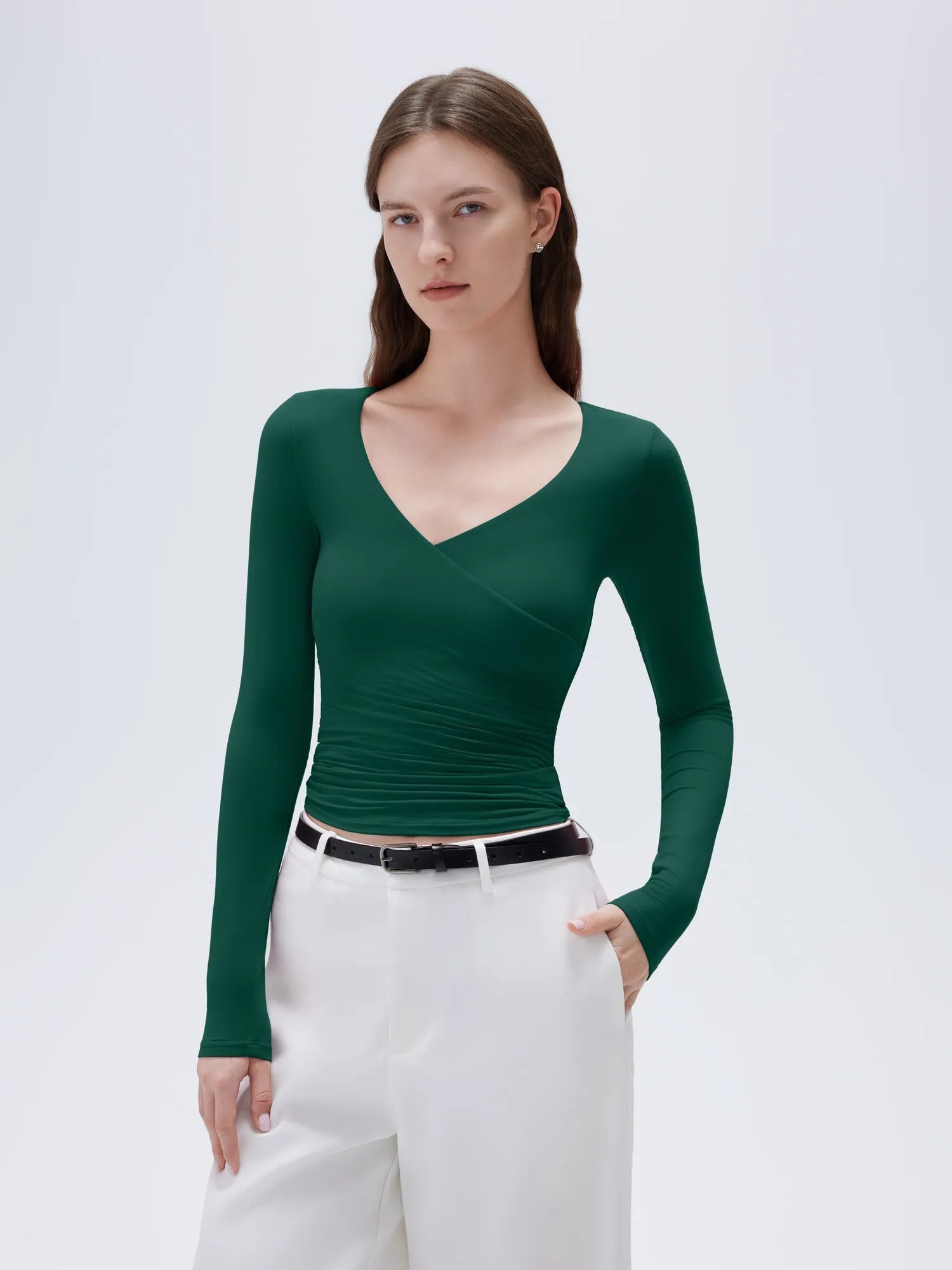 Buttery Soft Cross V Neck Shirt - Long Sleeve