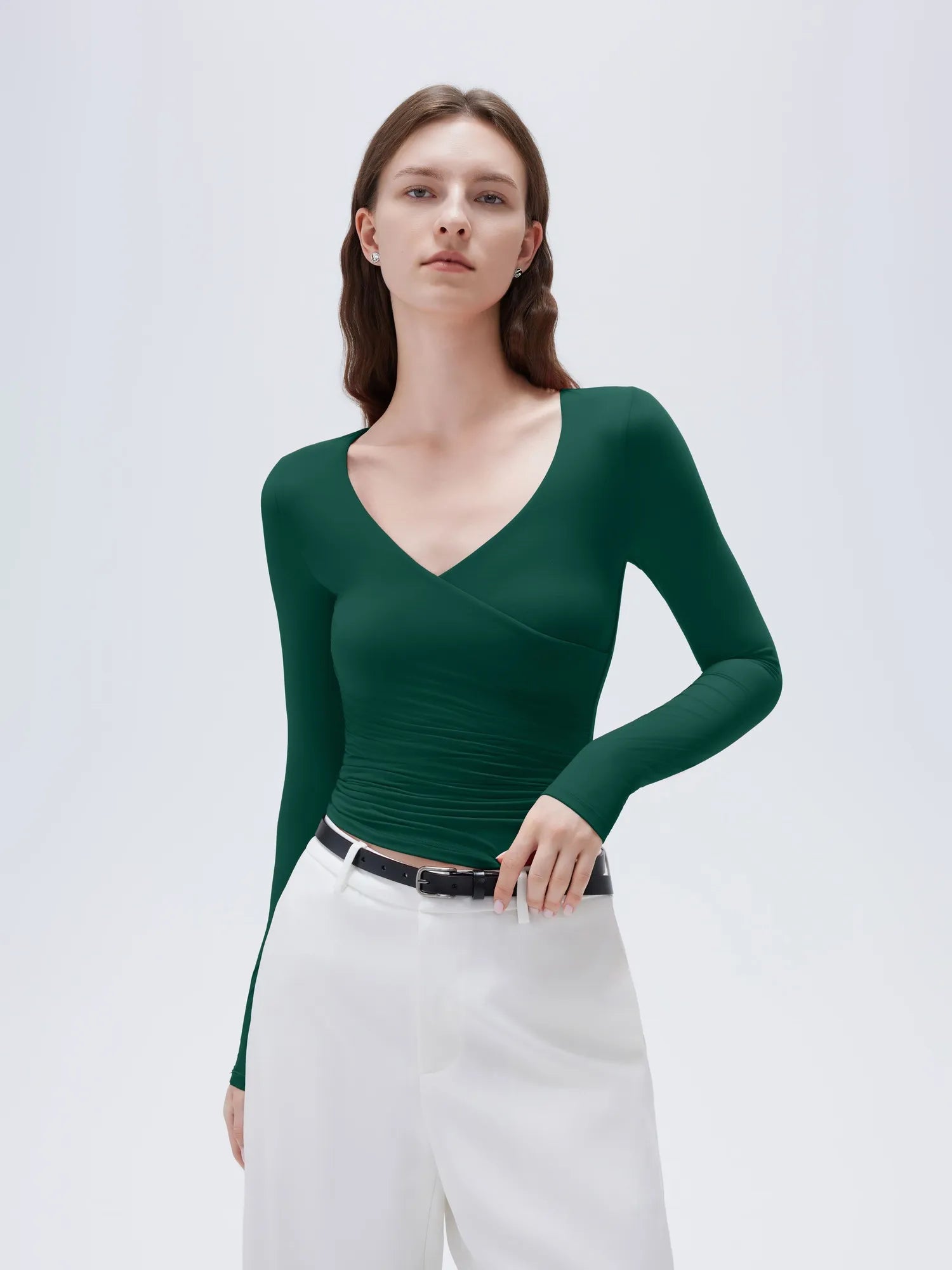 Buttery Soft Cross V Neck Shirt - Long Sleeve