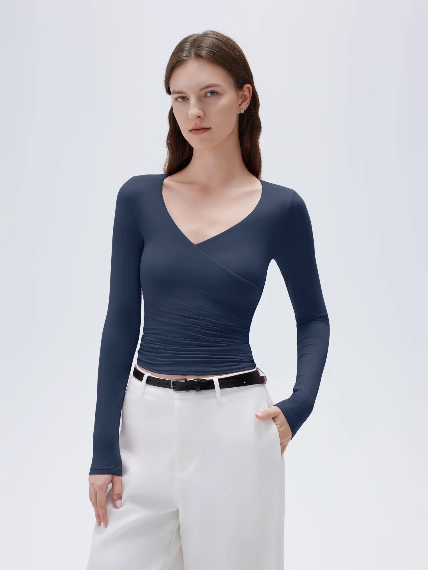 Buttery Soft Cross V Neck Shirt - Long Sleeve