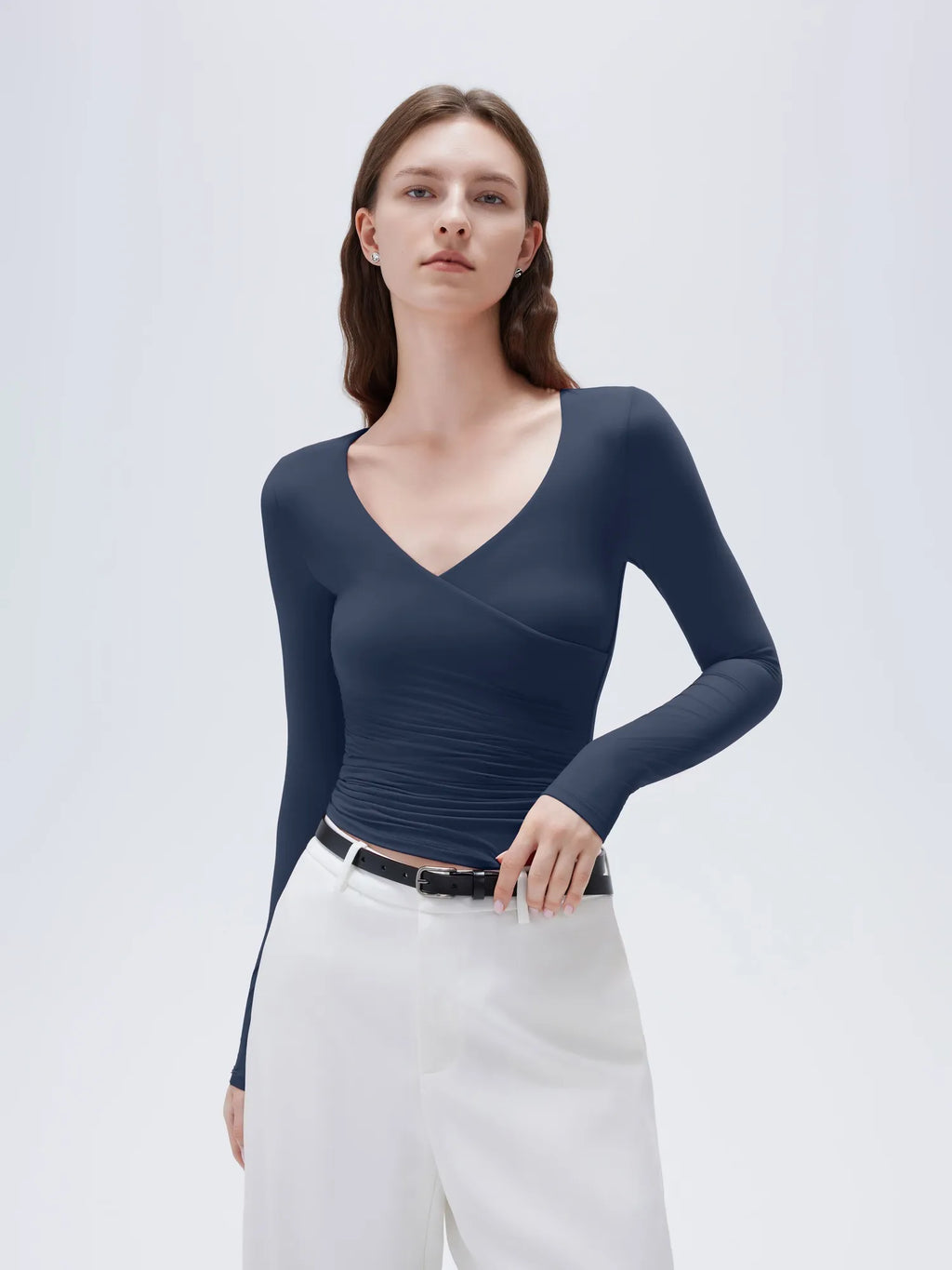 Buttery Soft Cross V Neck Shirt - Long Sleeve