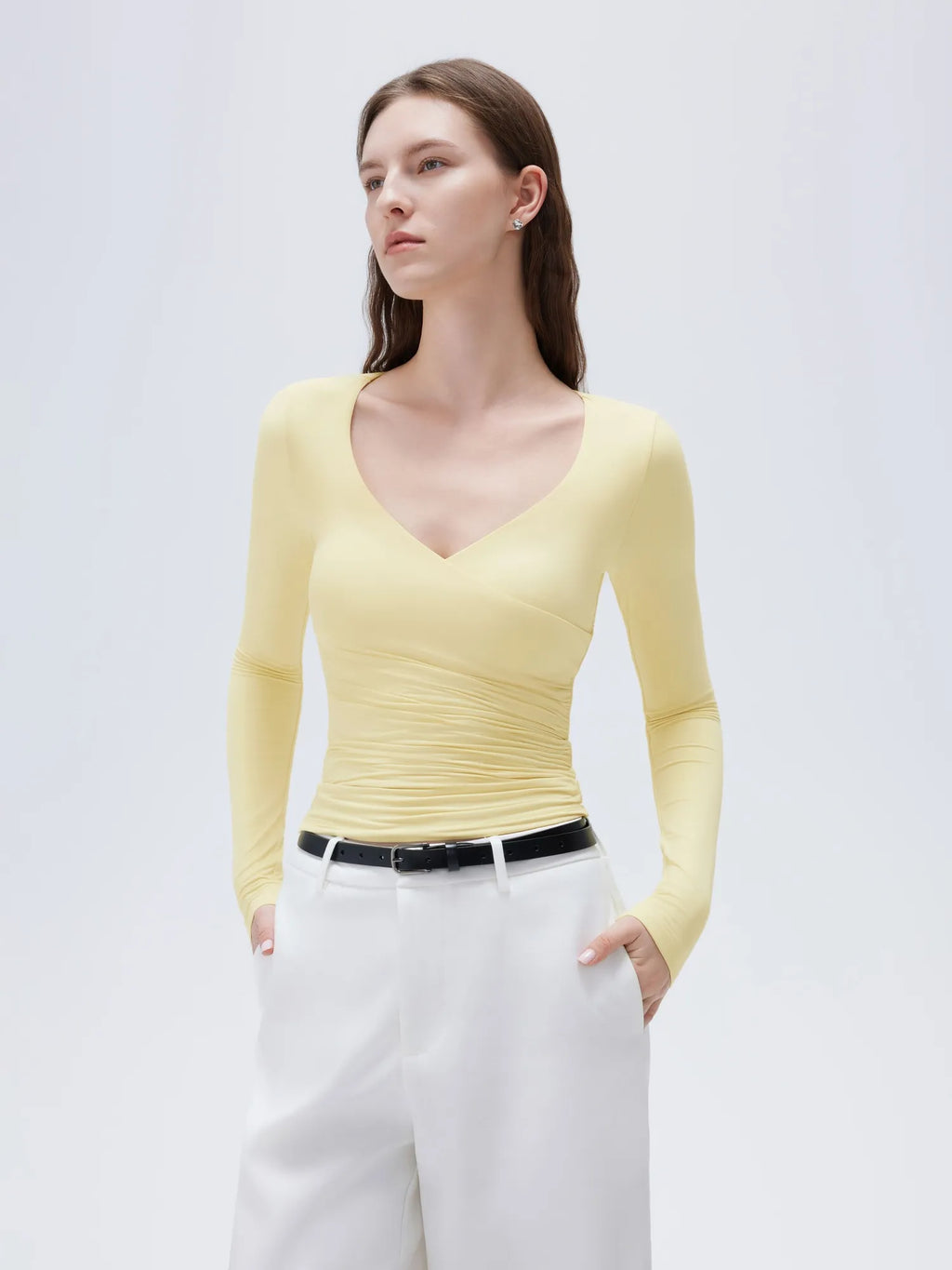 Buttery Soft Cross V Neck Shirt - Long Sleeve