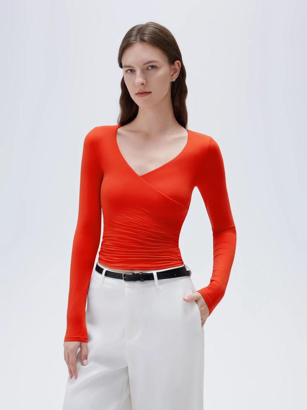 Buttery Soft Cross V Neck Shirt - Long Sleeve