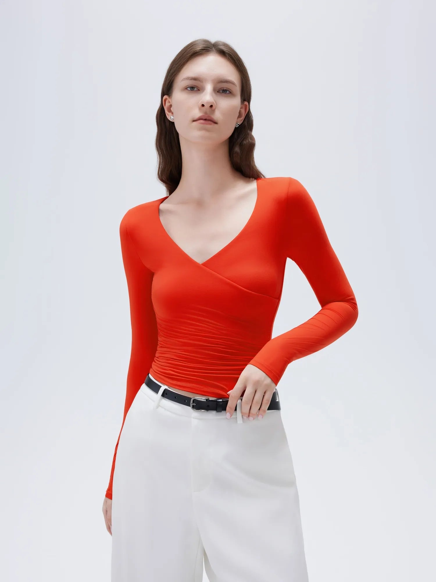 Buttery Soft Cross V Neck Shirt - Long Sleeve