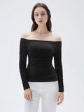 Mesh Padded Off Shoulder Shirt - Long Sleeve