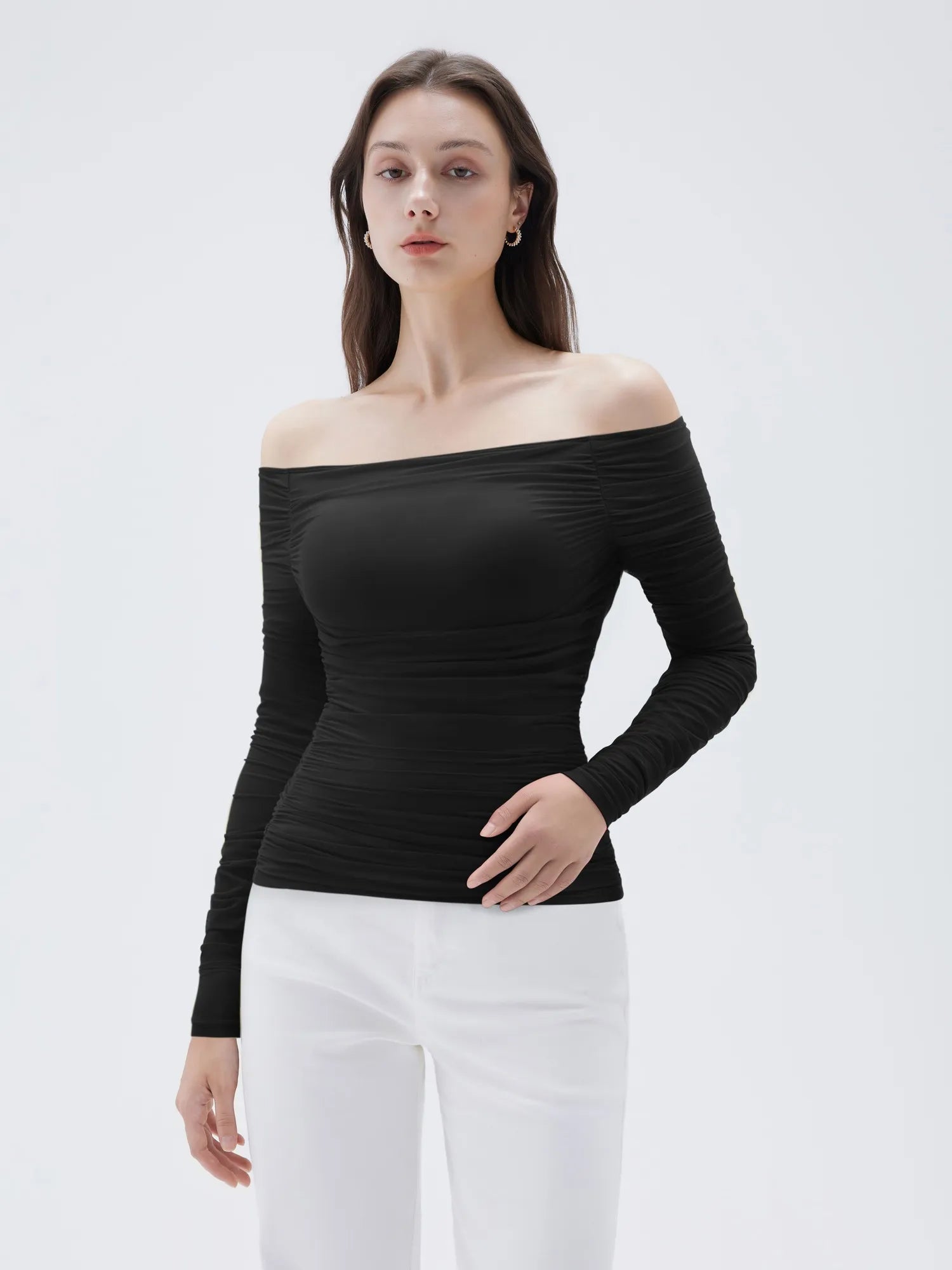 Mesh Padded Off Shoulder Shirt - Long Sleeve