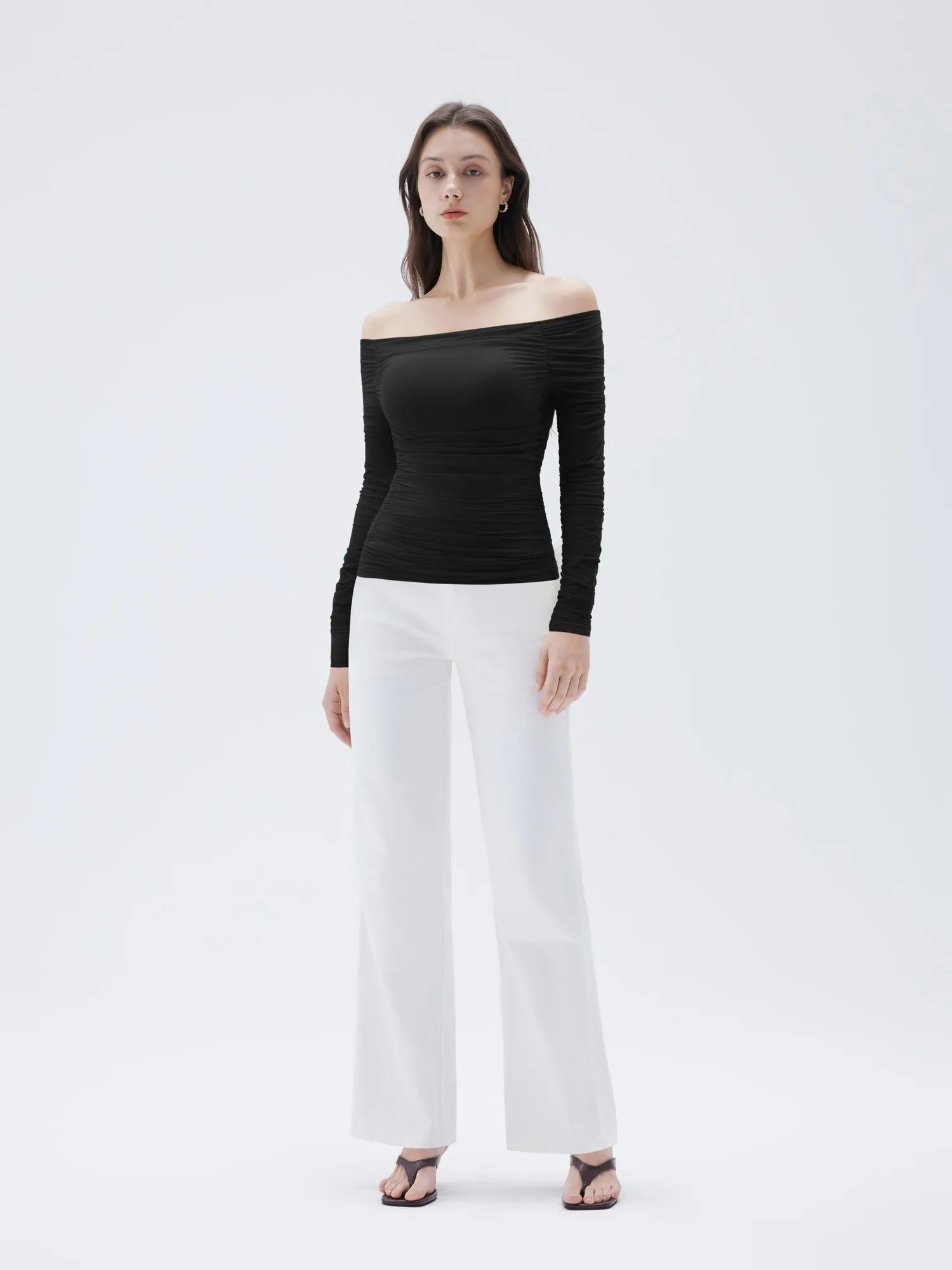 Mesh Padded Off Shoulder Shirt - Long Sleeve