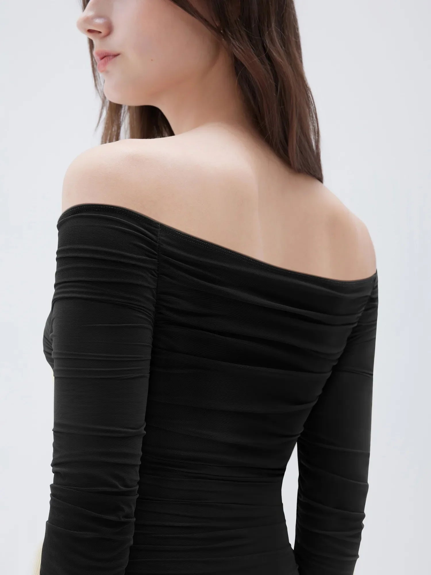 Mesh Padded Off Shoulder Shirt - Long Sleeve