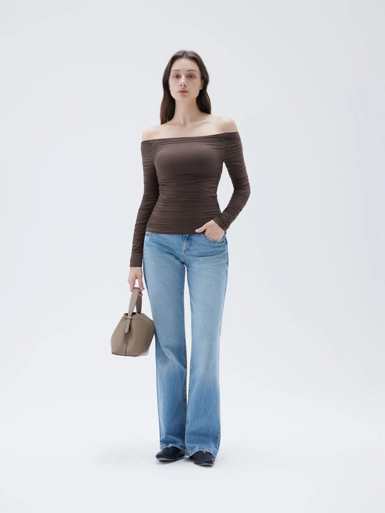 Mesh Padded Off Shoulder Shirt - Long Sleeve