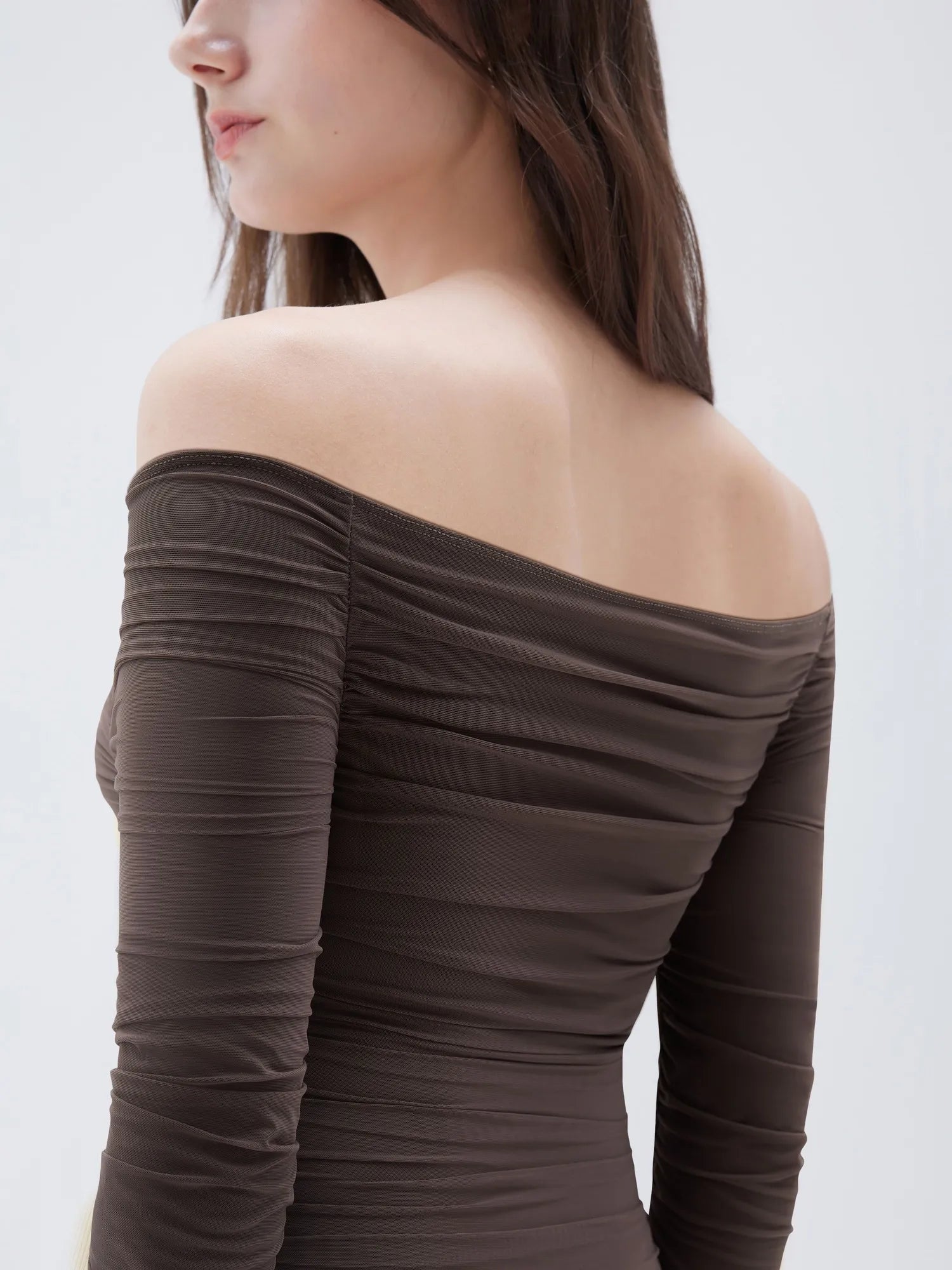 Mesh Padded Off Shoulder Shirt - Long Sleeve