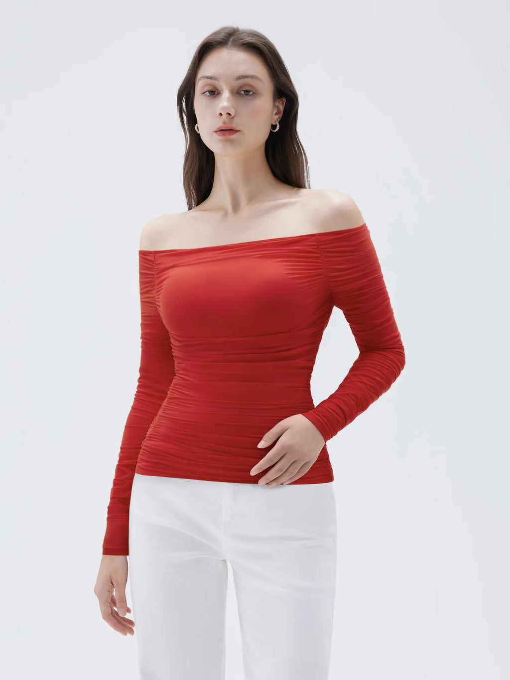 Mesh Padded Off Shoulder Shirt - Long Sleeve