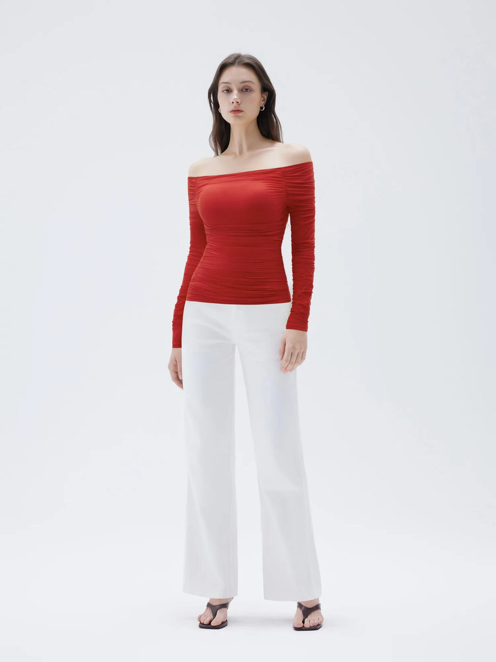 Mesh Padded Off Shoulder Shirt - Long Sleeve