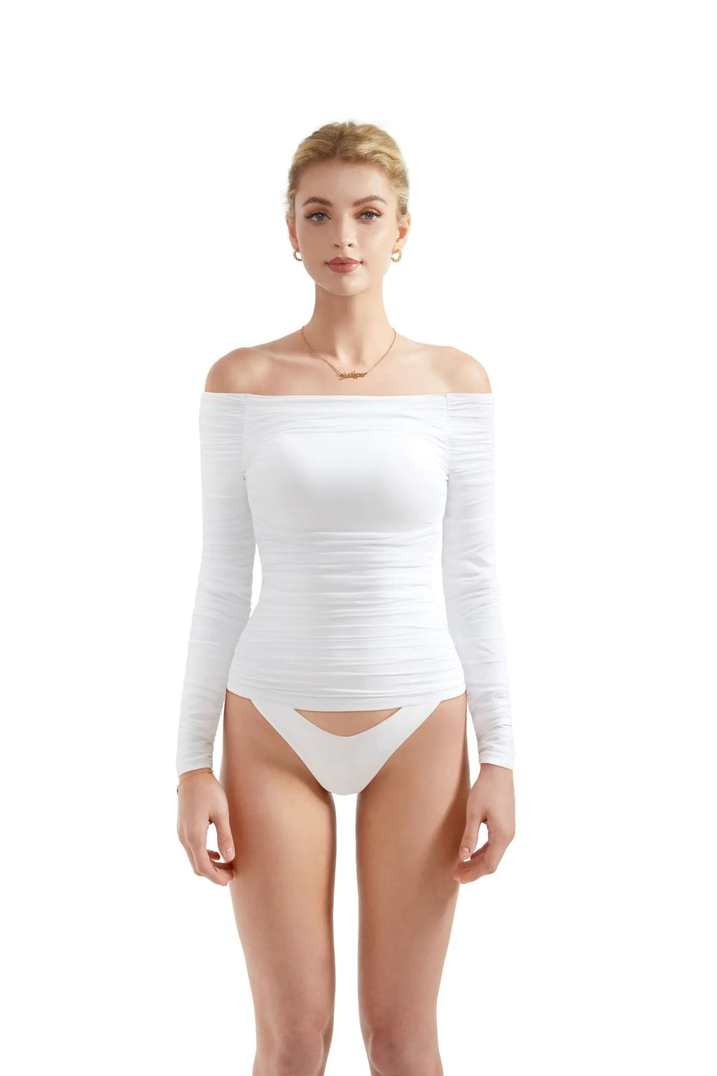 Mesh Padded Off Shoulder Shirt - Long Sleeve