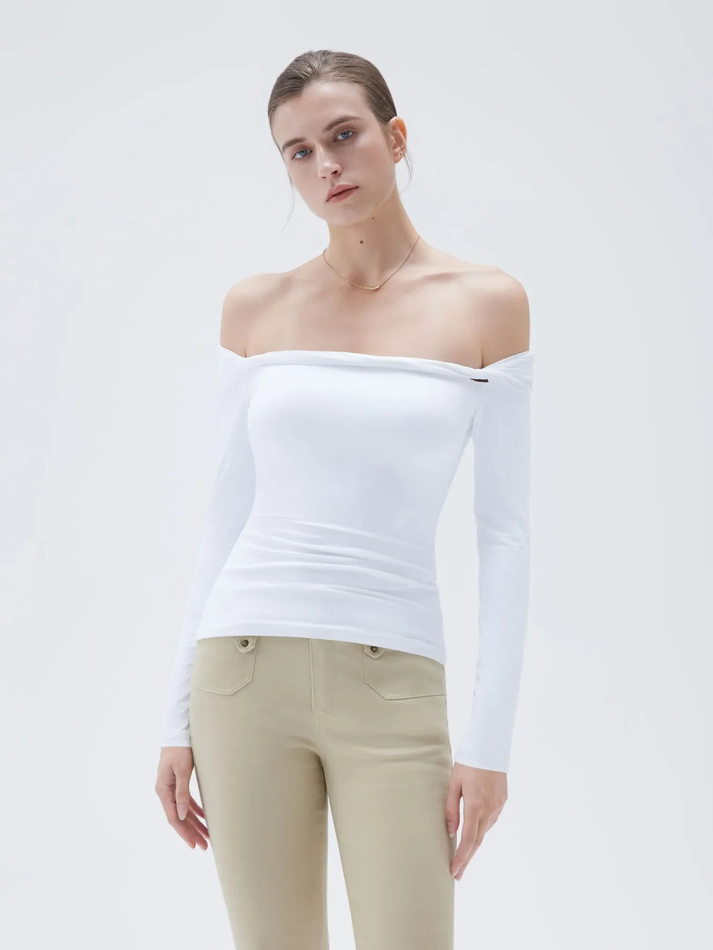 Buttery Soft Padded Off Shoulder Shirt - Long Sleeve