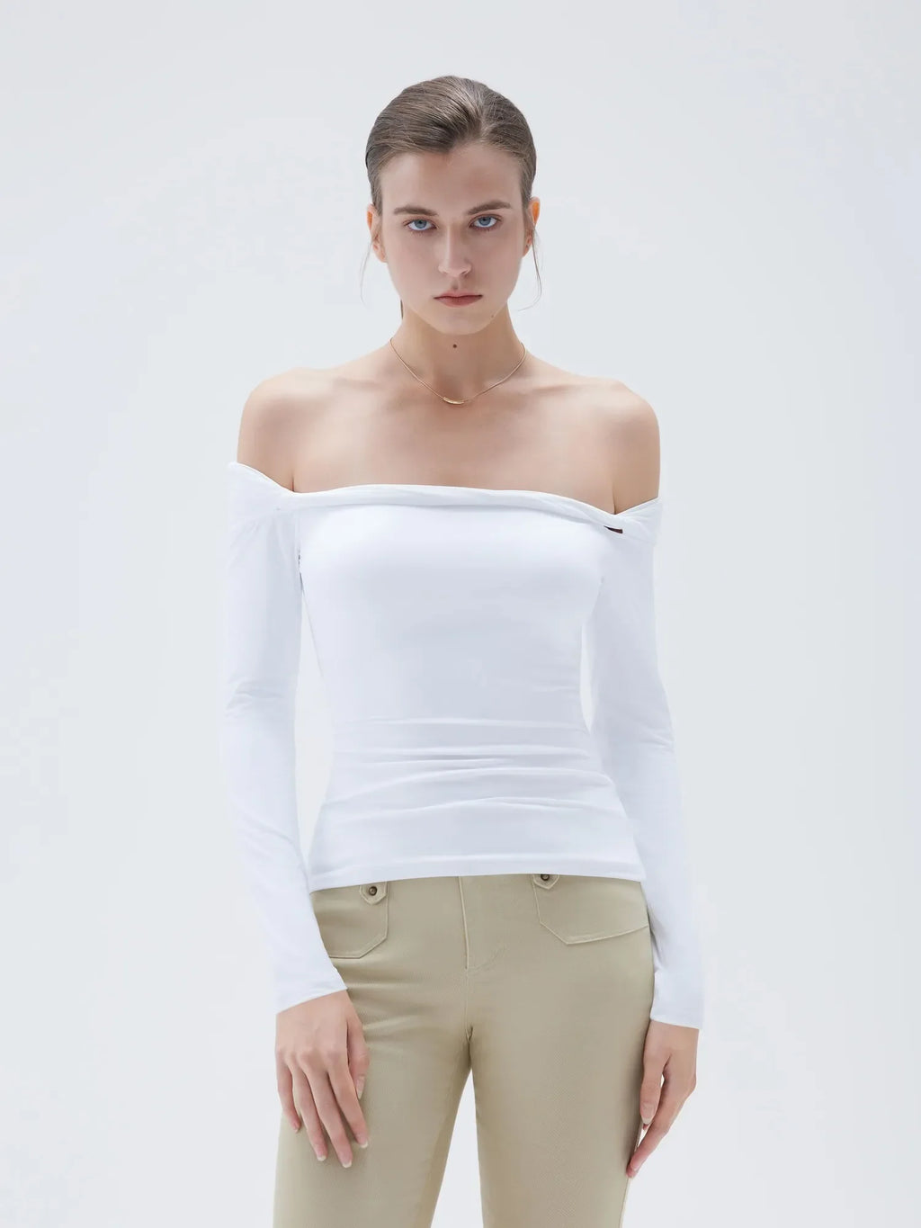 Buttery Soft Padded Off Shoulder Shirt - Long Sleeve