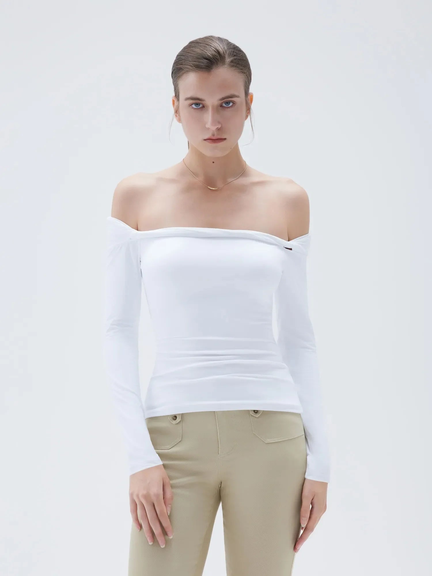 Buttery Soft Padded Off Shoulder Shirt - Long Sleeve