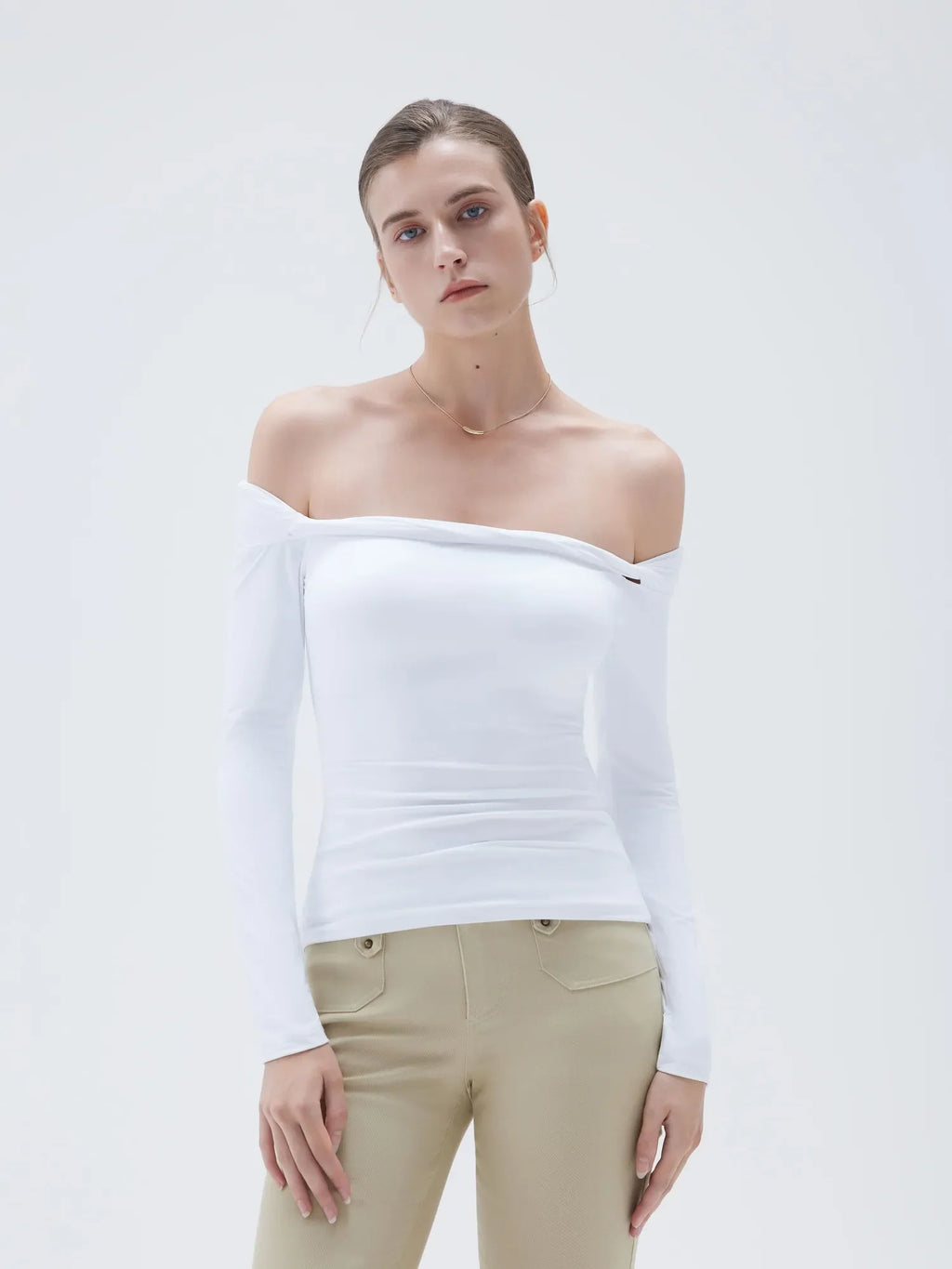 Buttery Soft Padded Off Shoulder Shirt - Long Sleeve