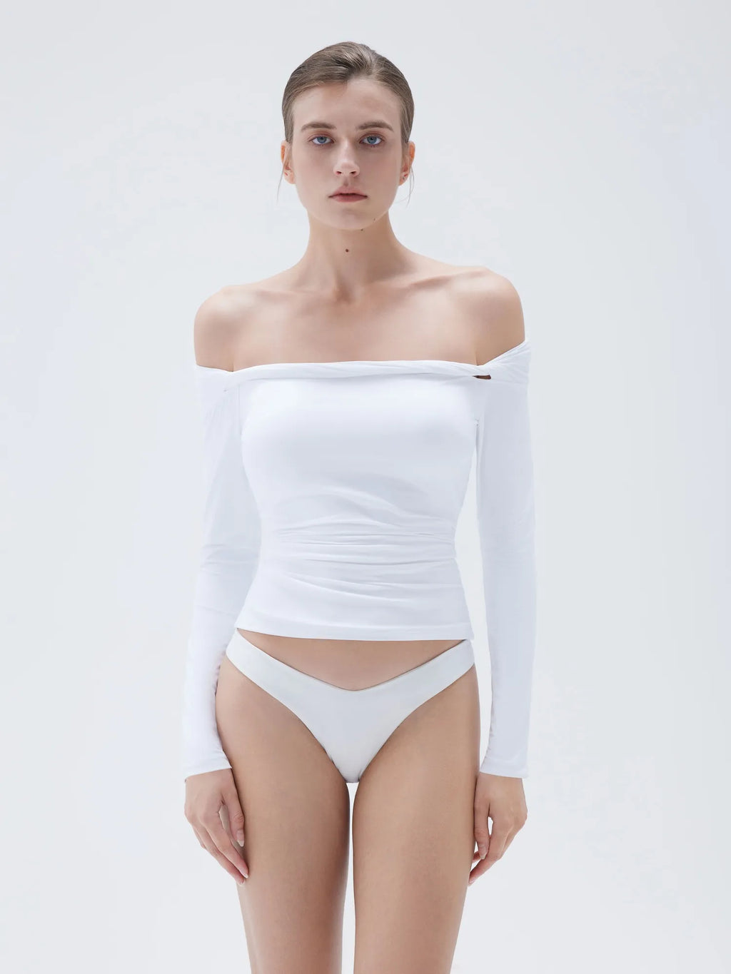 Buttery Soft Padded Off Shoulder Shirt - Long Sleeve
