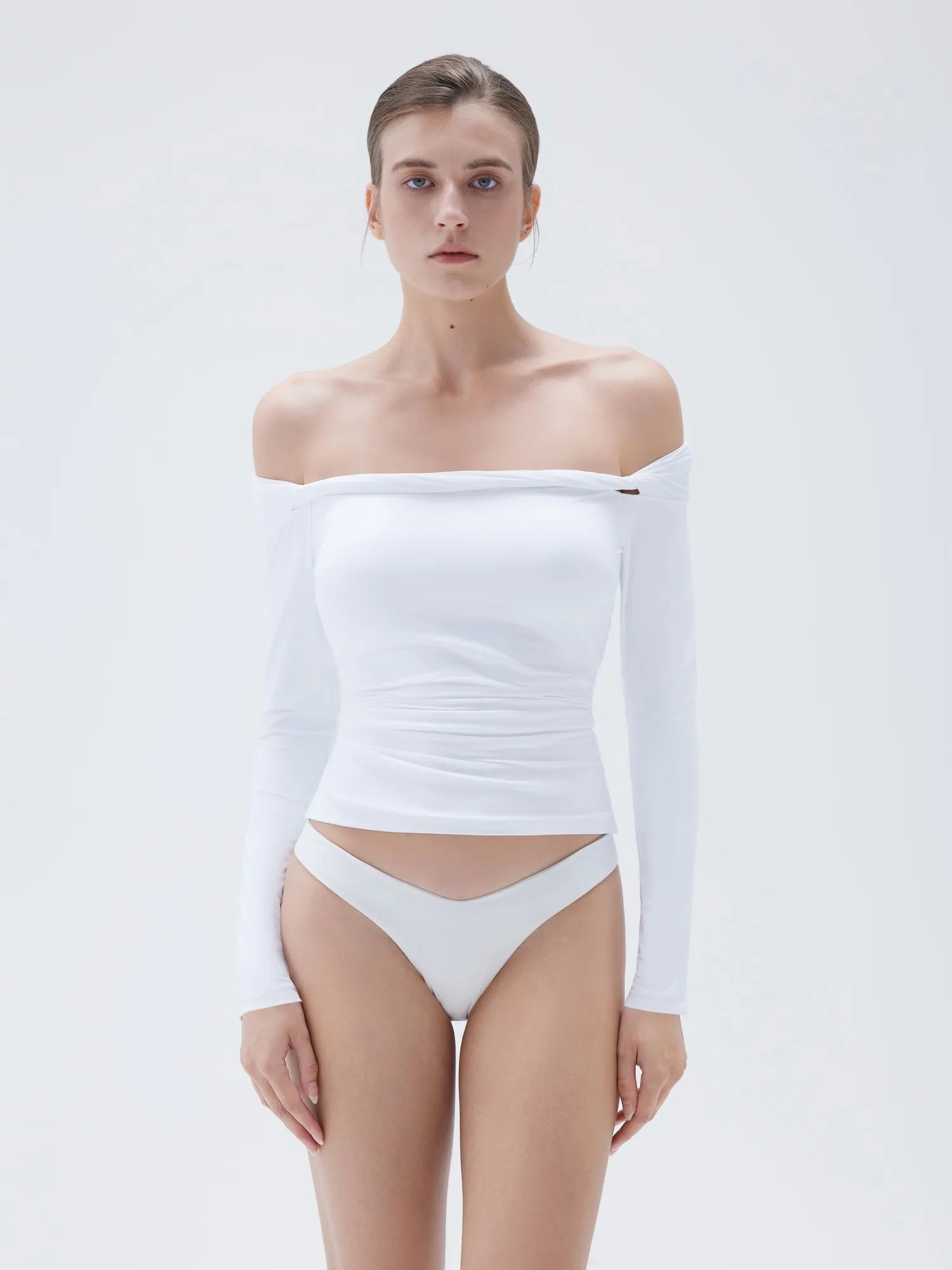 Buttery Soft Padded Off Shoulder Shirt - Long Sleeve