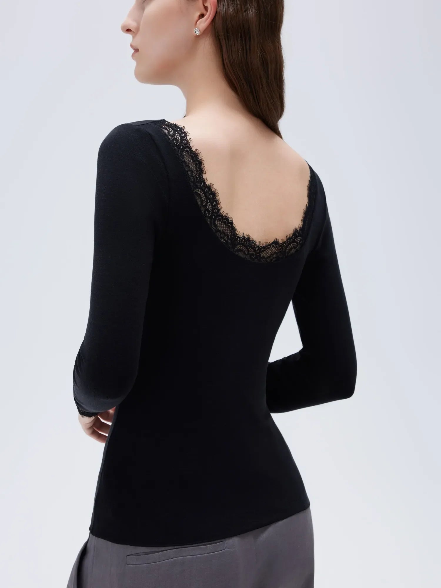 Cloud Cashmere Lace Scoop Neck Shirt - Long Sleeve