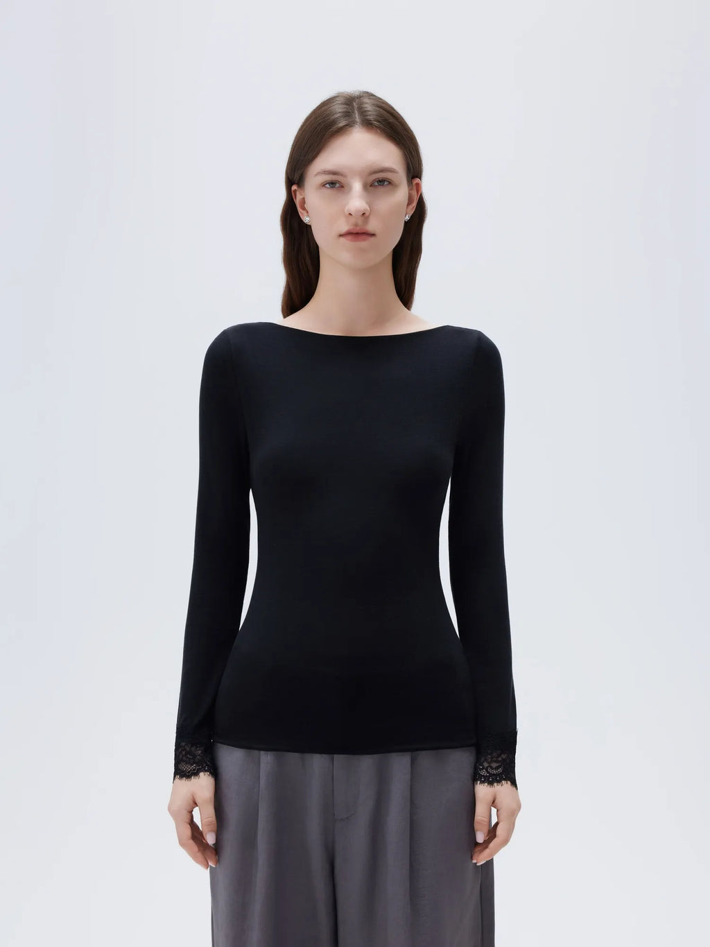 Cloud Cashmere Lace Scoop Neck Shirt - Long Sleeve