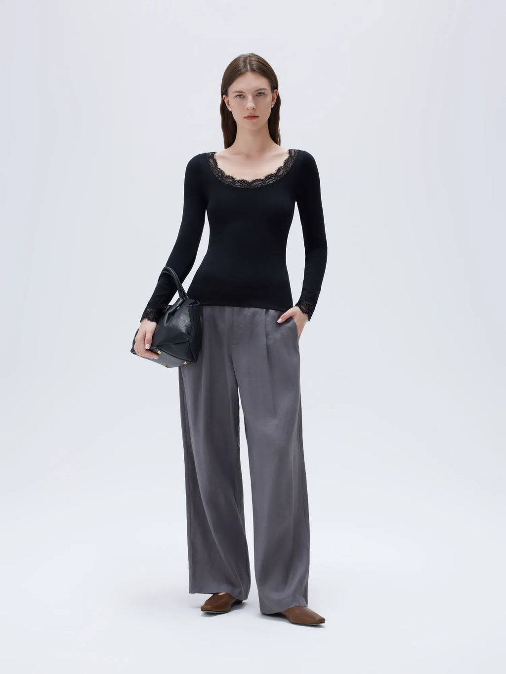 Cloud Cashmere Lace Scoop Neck Shirt - Long Sleeve