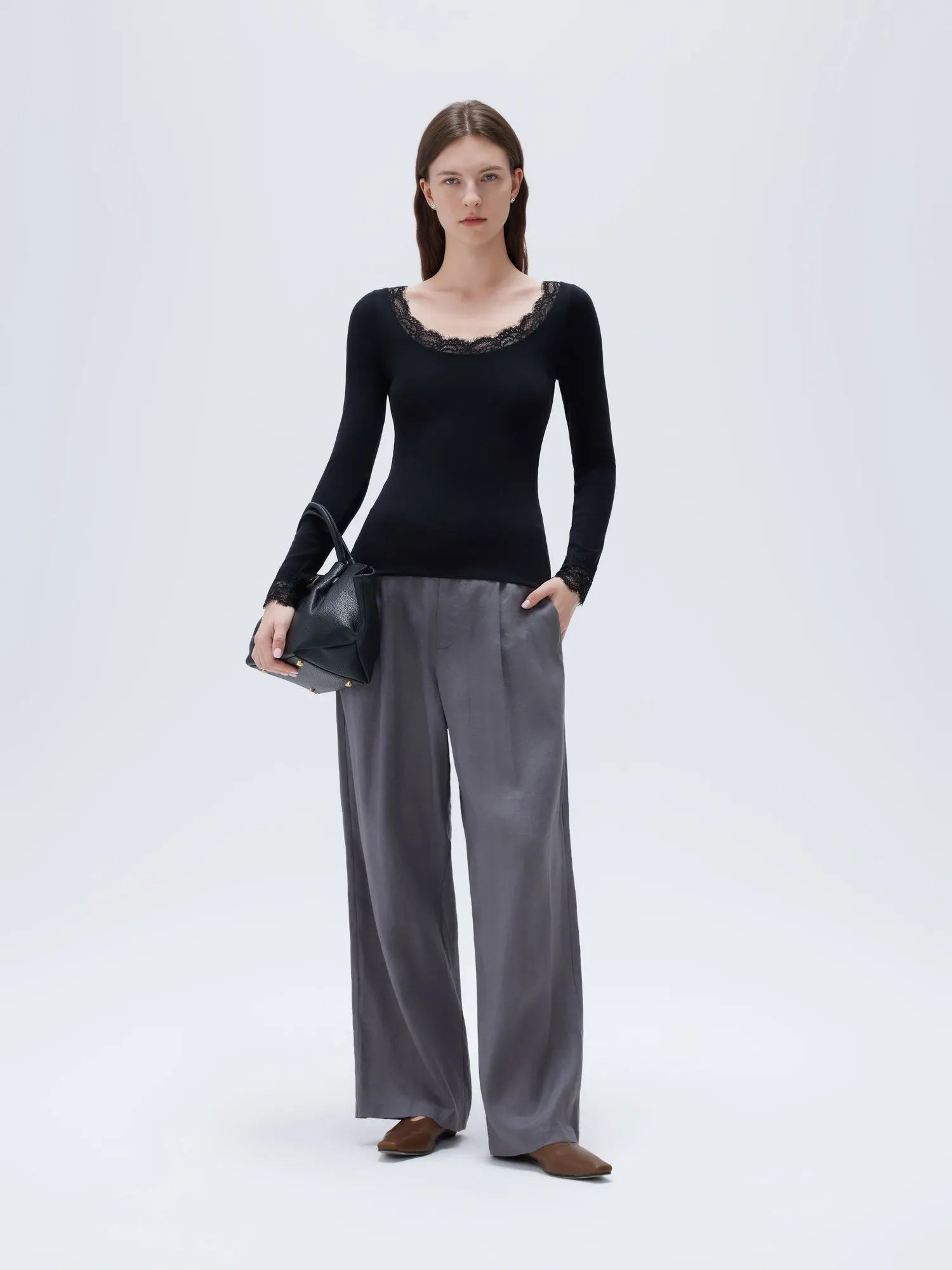 Cloud Cashmere Lace Scoop Neck Shirt - Long Sleeve