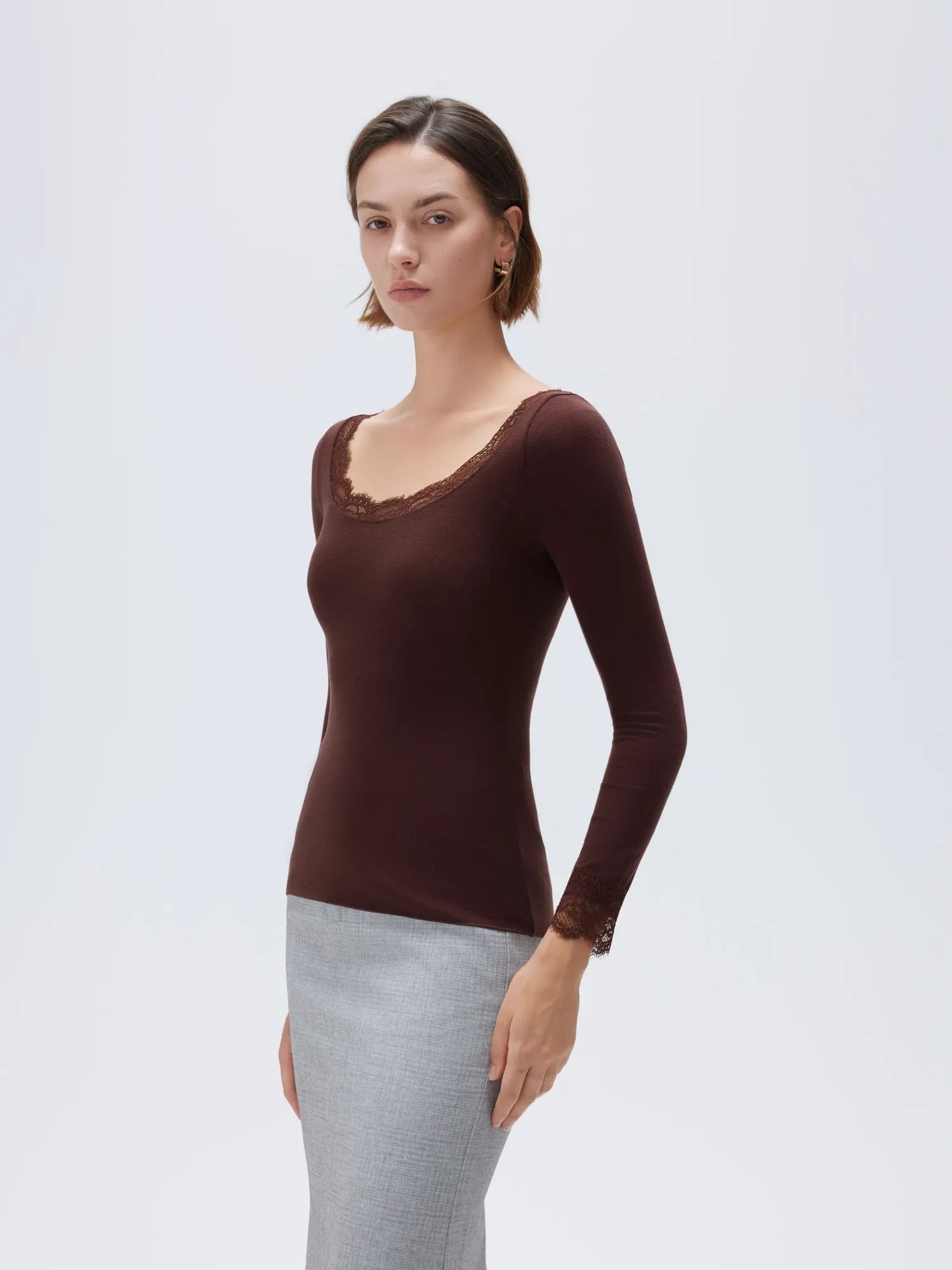 Cloud Cashmere Lace Scoop Neck Shirt - Long Sleeve
