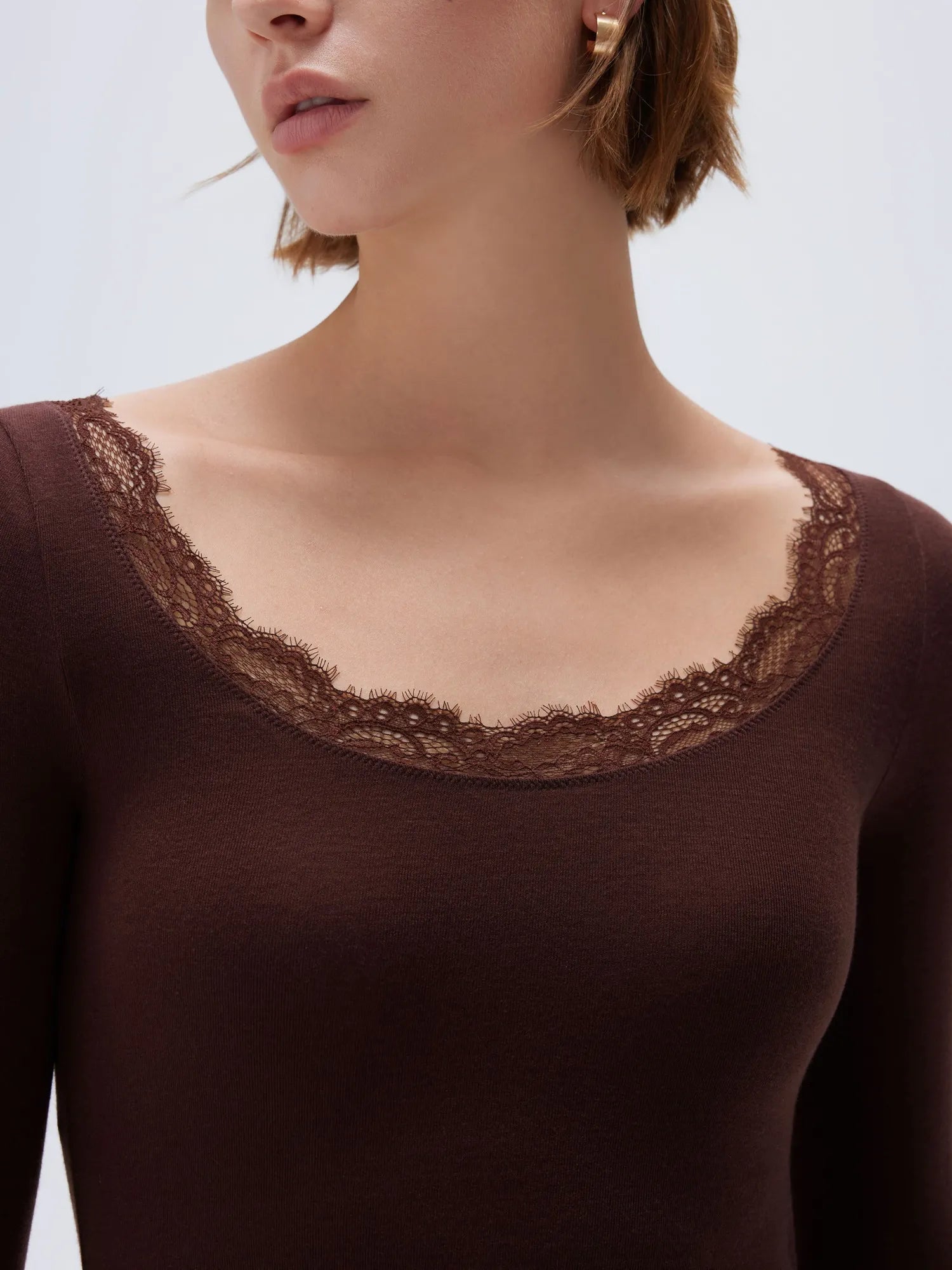 Cloud Cashmere Lace Scoop Neck Shirt - Long Sleeve