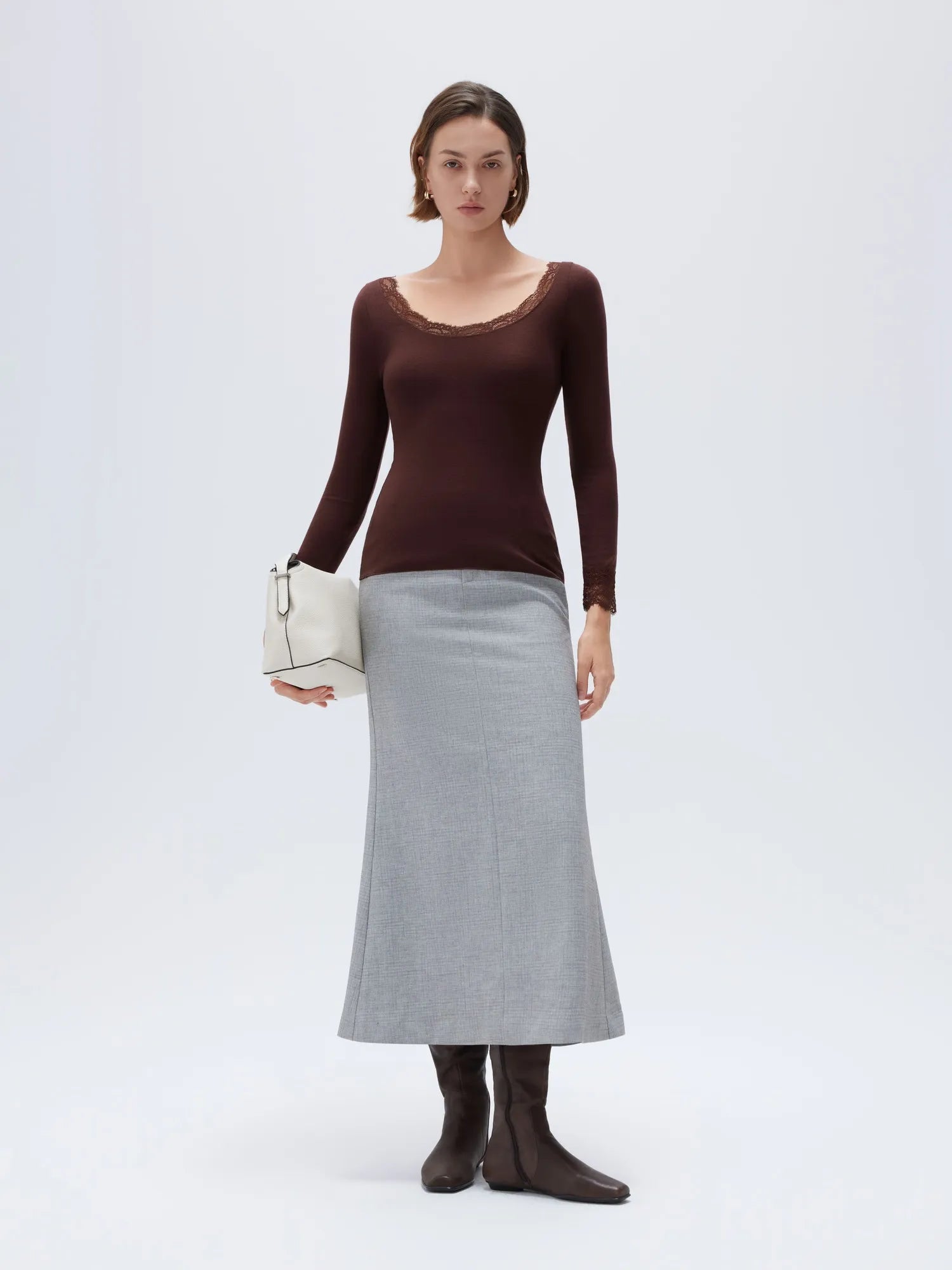 Cloud Cashmere Lace Scoop Neck Shirt - Long Sleeve