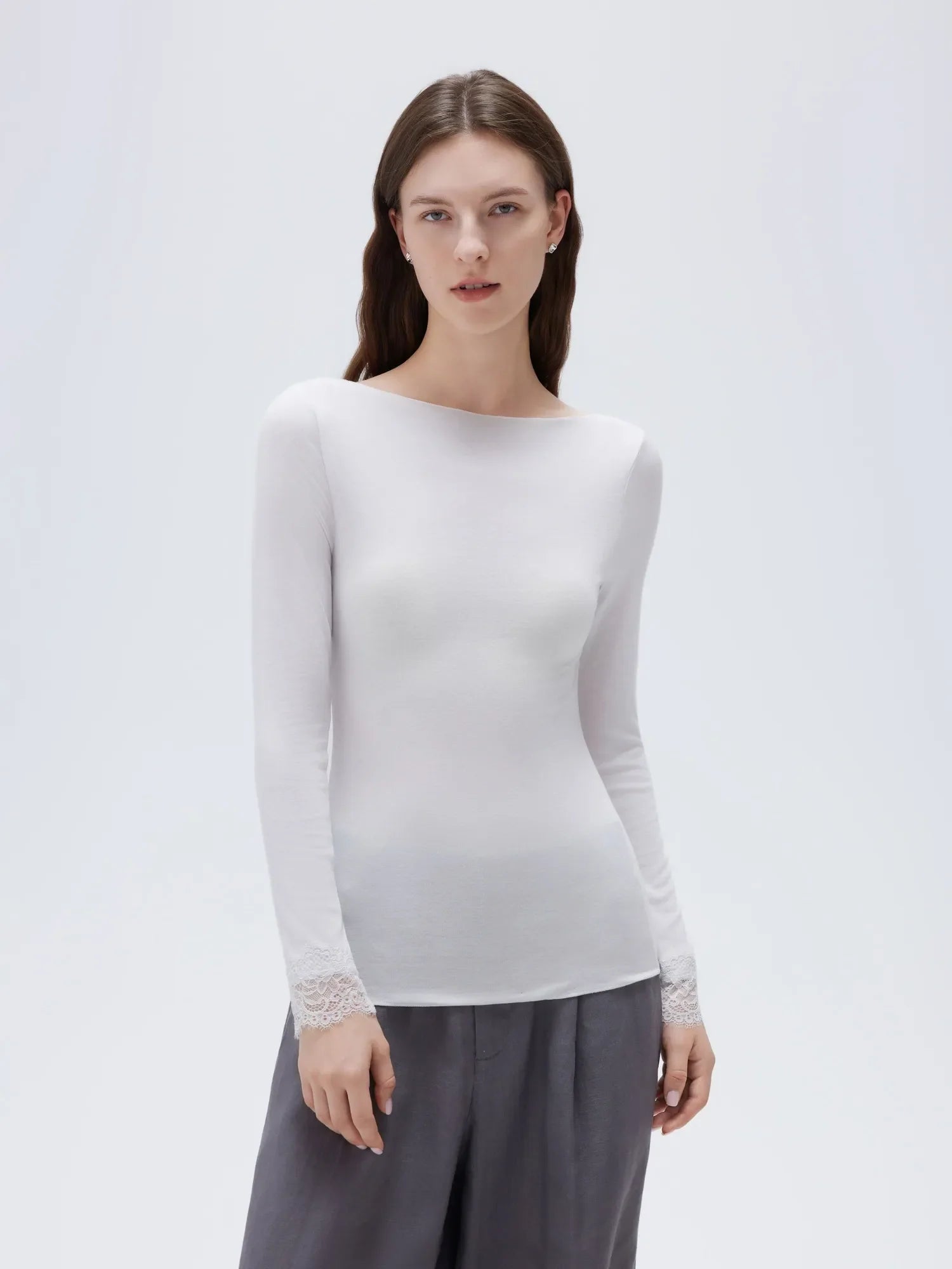Cloud Cashmere Lace Scoop Neck Shirt - Long Sleeve