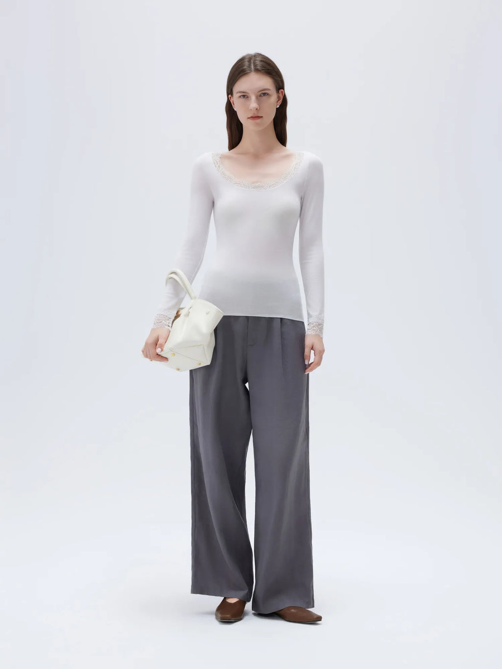 Cloud Cashmere Lace Scoop Neck Shirt - Long Sleeve