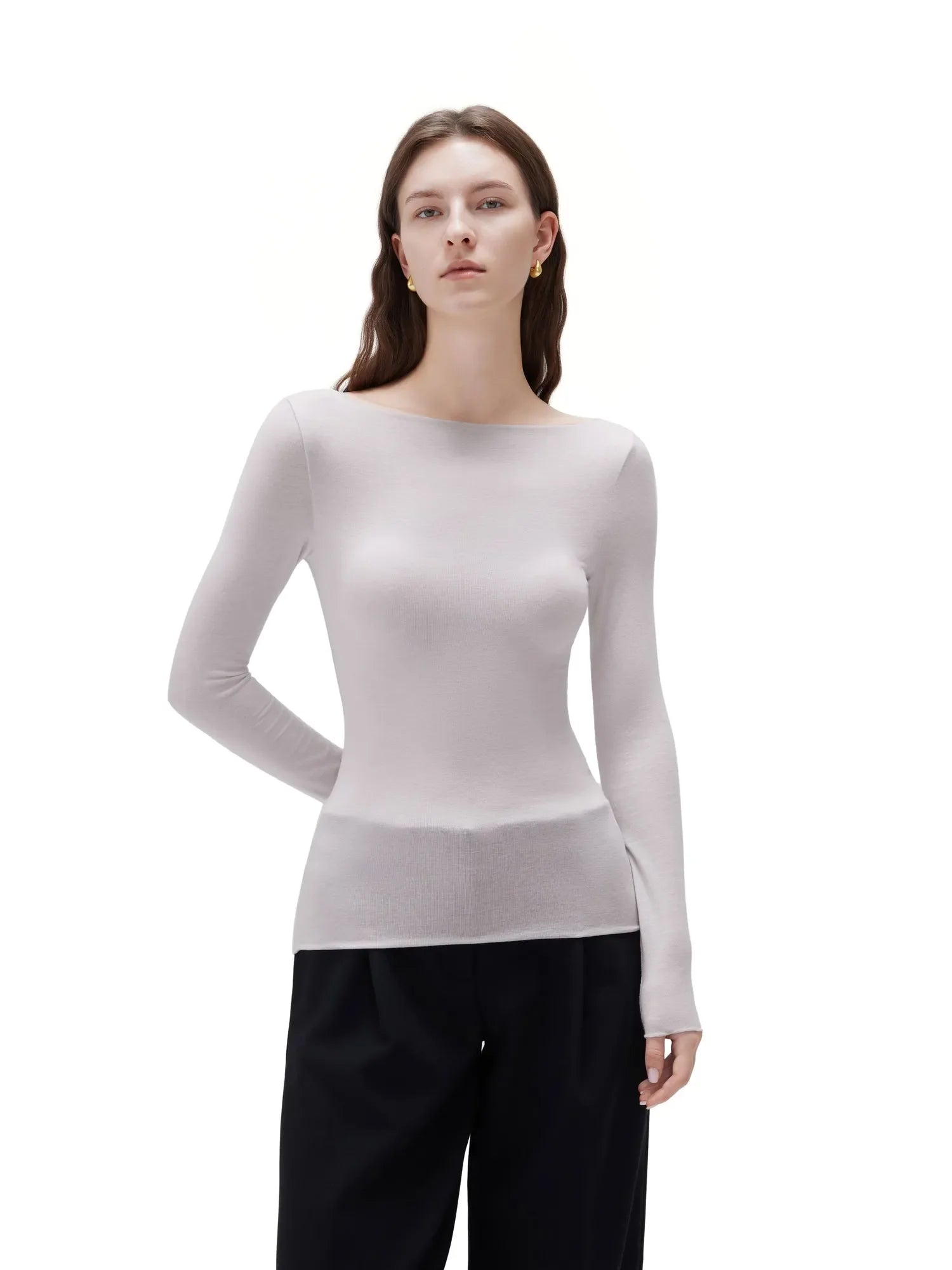 Cloud Cashmere Lace Scoop Neck Shirt - Long Sleeve