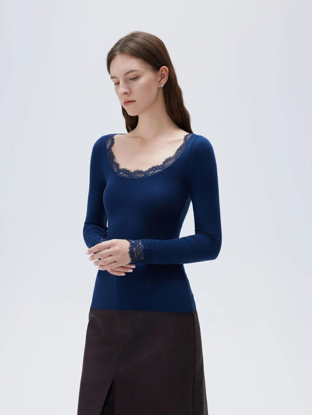 Cloud Cashmere Lace Scoop Neck Shirt - Long Sleeve