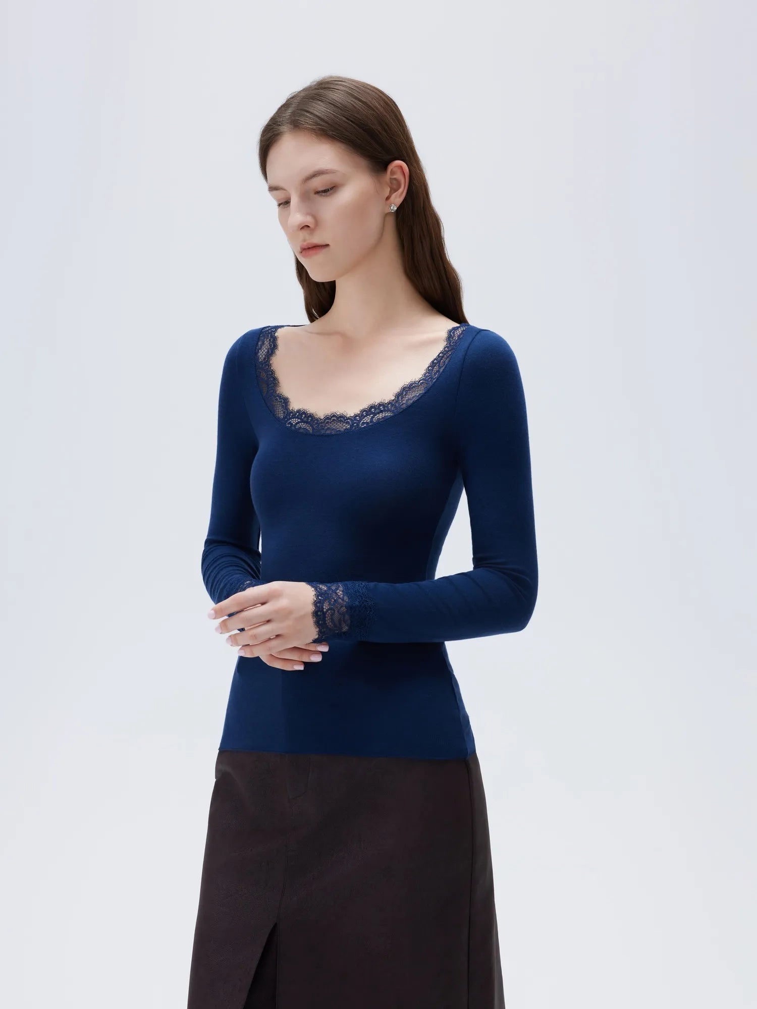 Cloud Cashmere Lace Scoop Neck Shirt - Long Sleeve