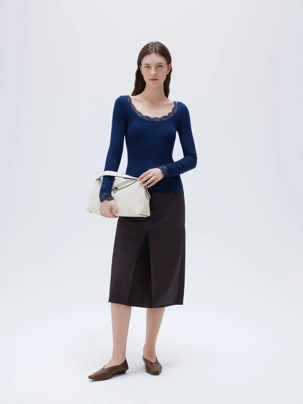 Cloud Cashmere Lace Scoop Neck Shirt - Long Sleeve