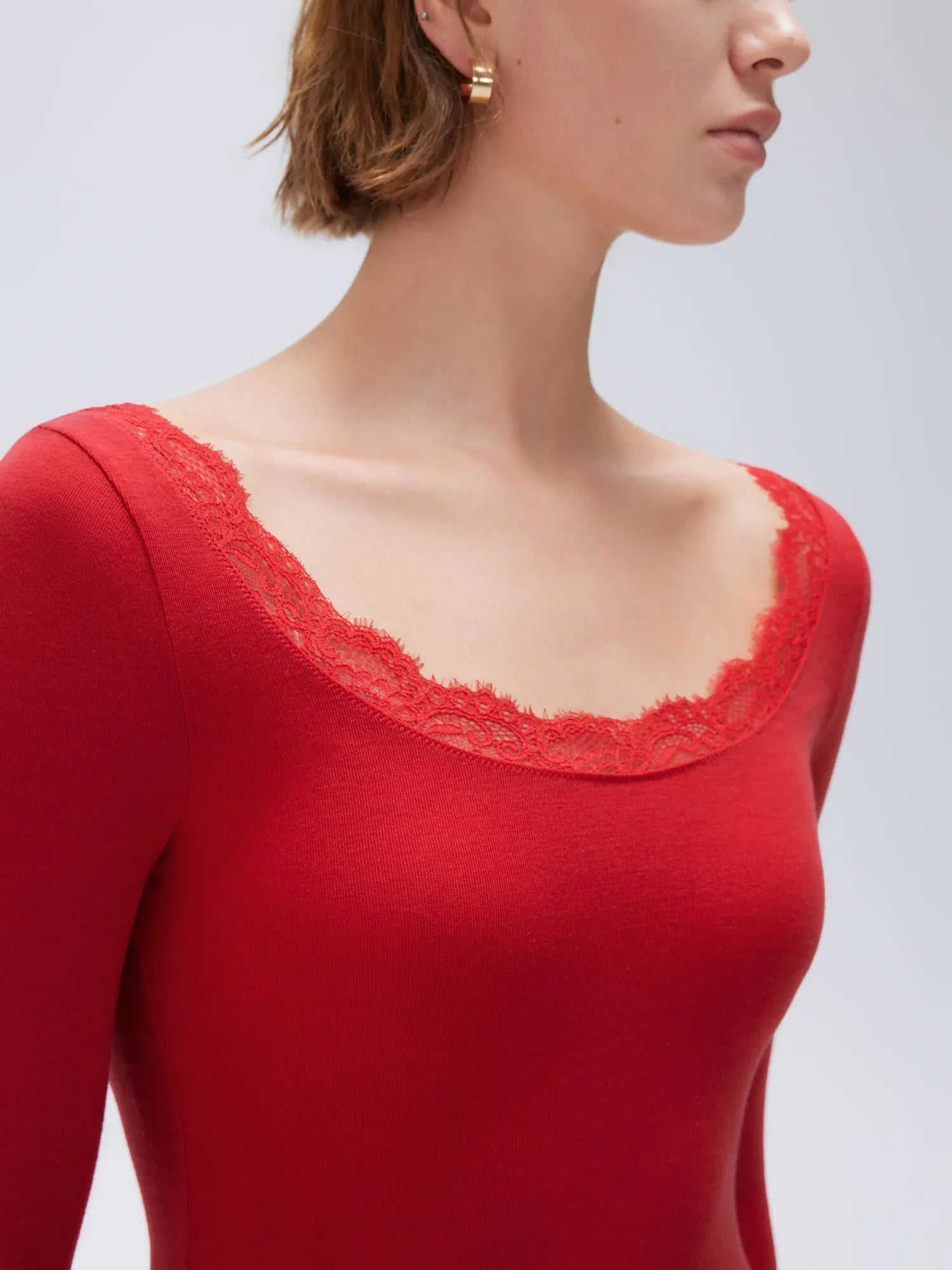 Cloud Cashmere Lace Scoop Neck Shirt - Long Sleeve