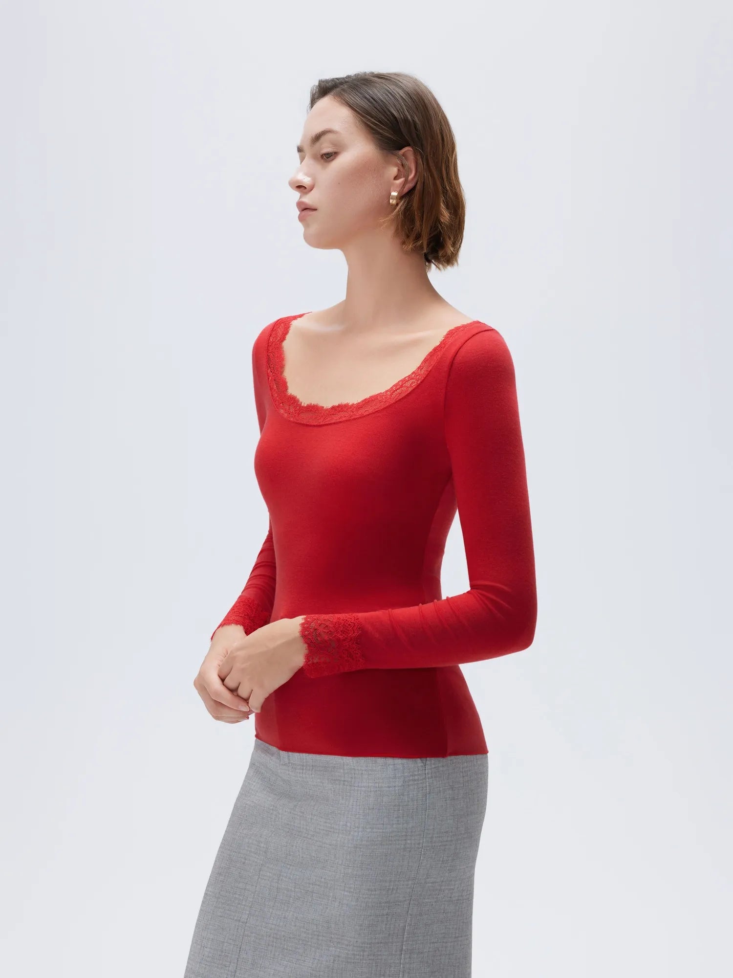 Cloud Cashmere Lace Scoop Neck Shirt - Long Sleeve