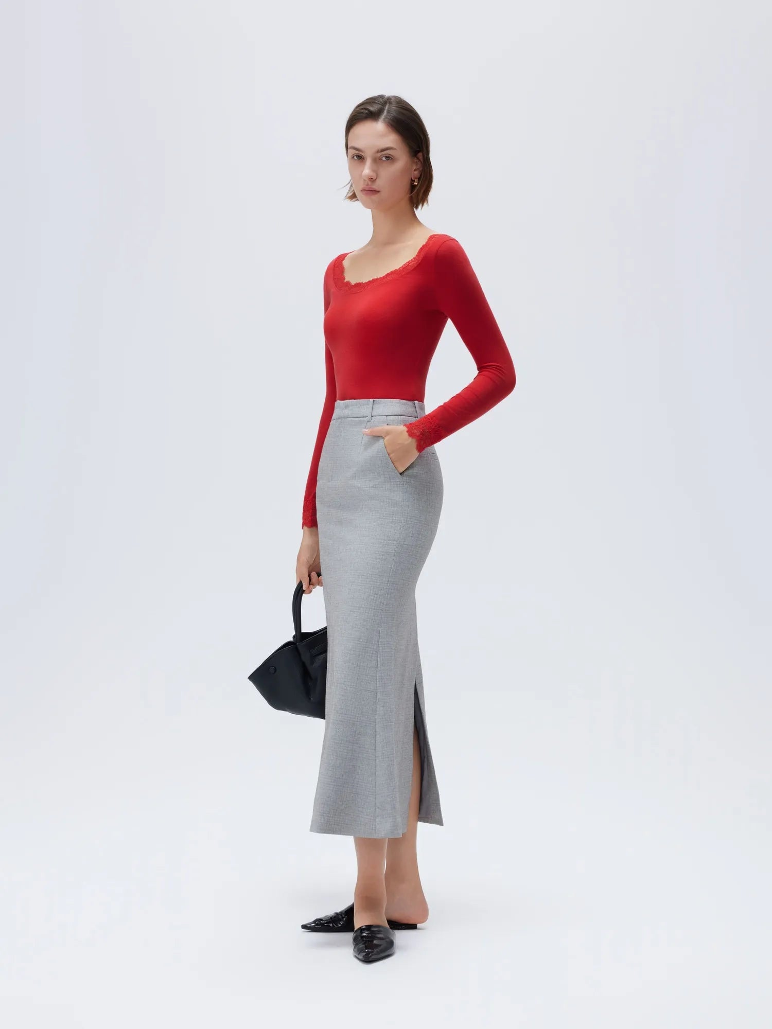 Cloud Cashmere Lace Scoop Neck Shirt - Long Sleeve