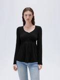 Ribbed Peplum Tunic Shirt - Long Sleeve
